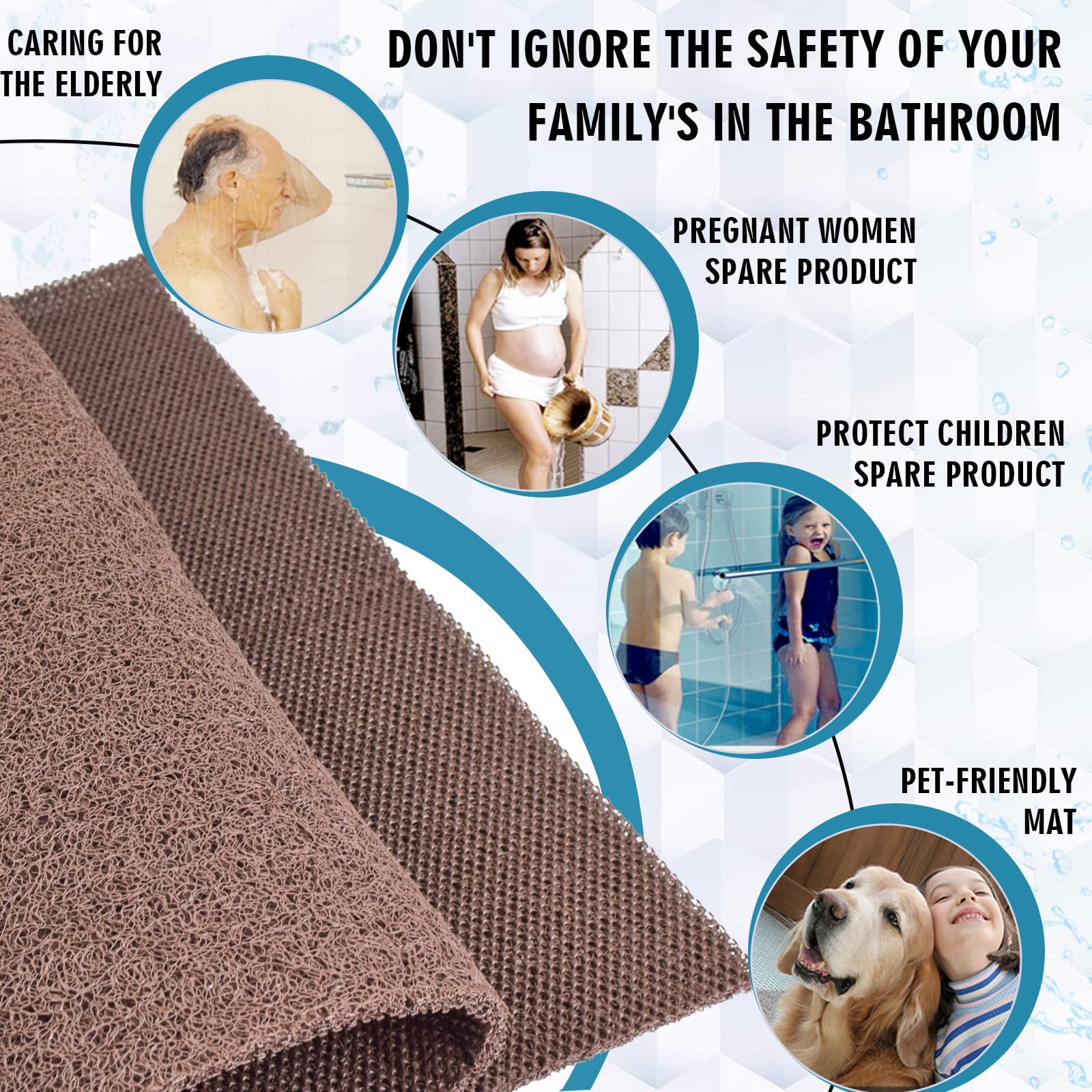 Extra Large Shower Mats Non Slip, 23.6  47.2 Inch, Bath Mat For Shower, Loofah Mats For Shower And Bathroom, Quick Drying, Brown