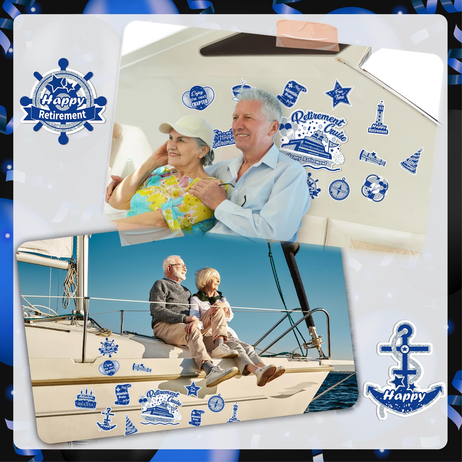 Wayyogh Happy Retirement Cruise Door Magnet - Large, Blue Silver Decor for Parties, Fridge, Car, Kitchen, Garage, Model Wayyogh56