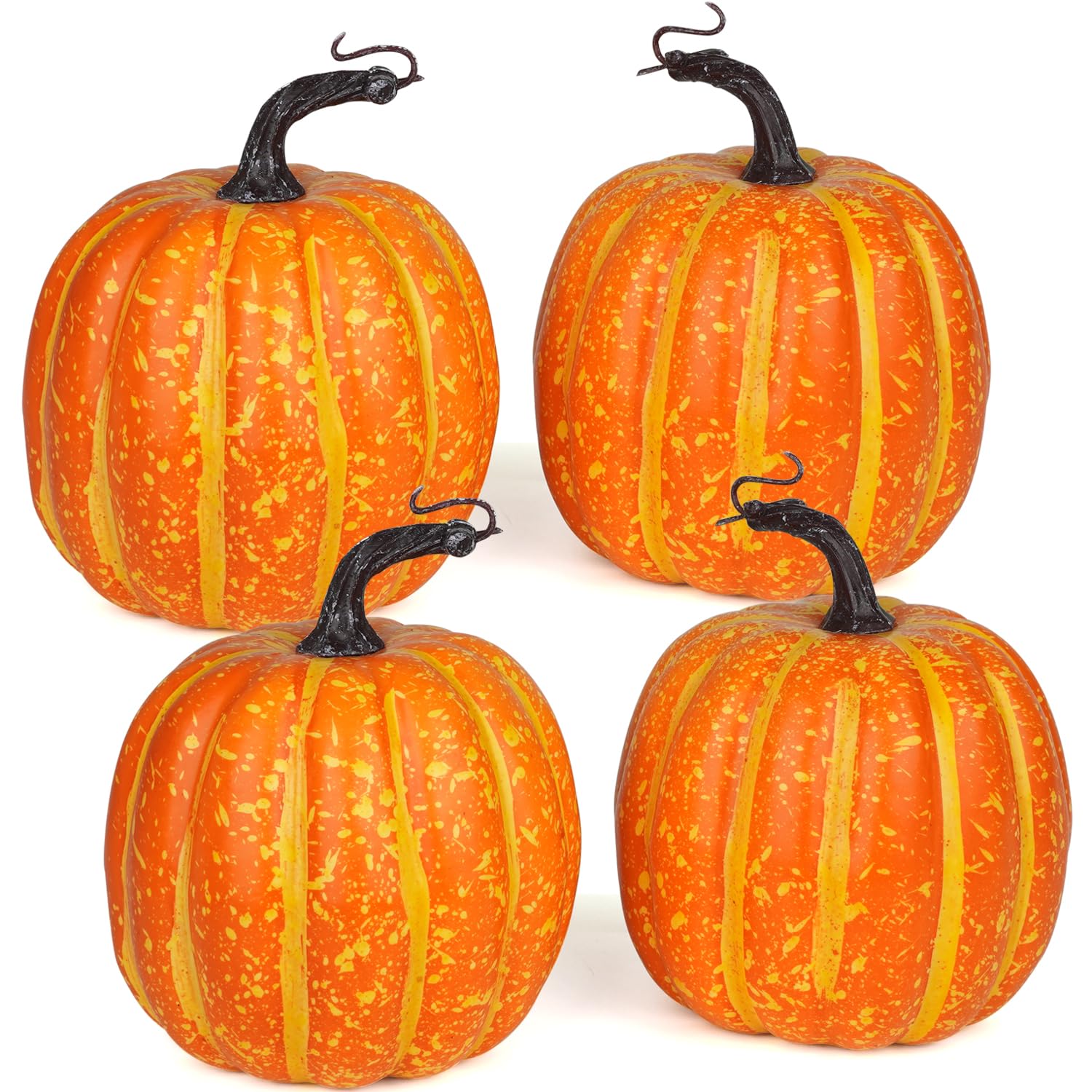 Artmag 6 Inch Large Artificial Pumpkins, 4PCS Big Orange Drawing Line Faux Foam Harvest Pumpkins for Fall Thanksgiving Holiday D