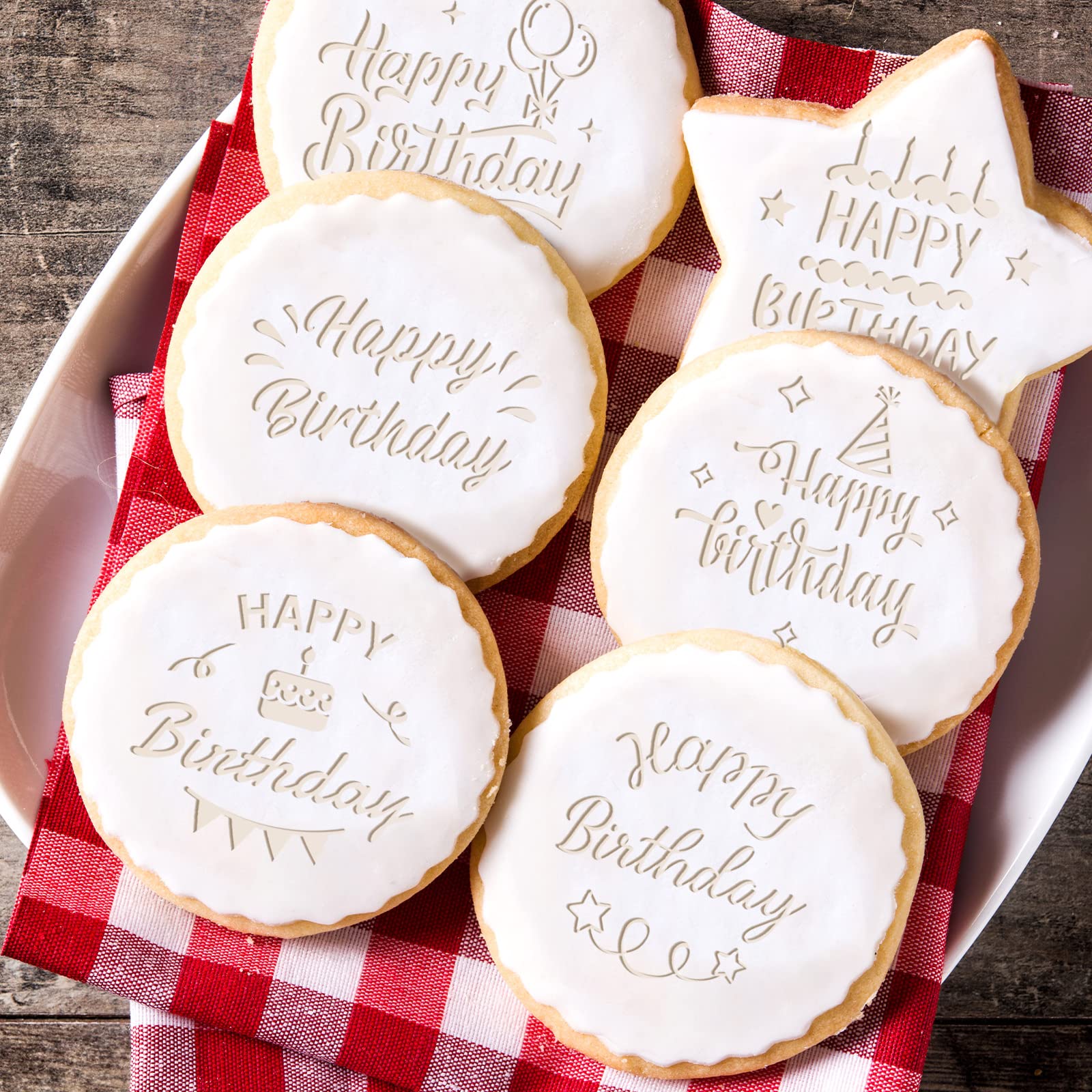 6 Pcs Happy Birthday Fondant Embosser Cookie Stamps 3D Design Cookie Cutters Happy Birthday Fondant Stamp For Party Decorating F