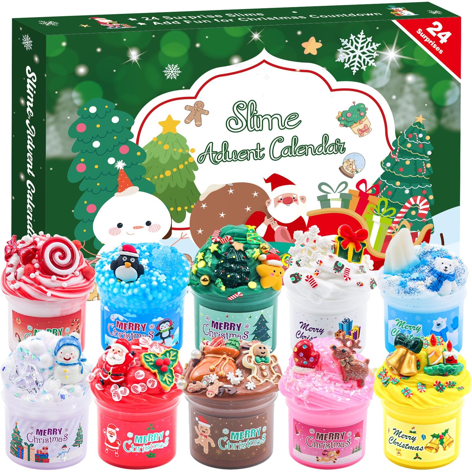 Slime Advent Calendar 2025 Kids, Christmas Countdown Calendars 24 Days of Surprises with Slime Kit Funny Gifts for Toddler Kids 