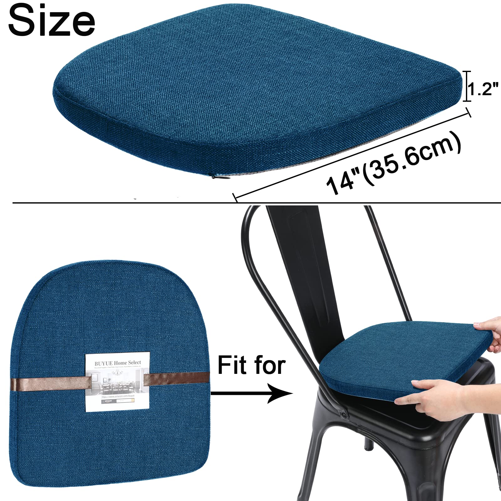 BUYUE Natural Linen 14x14 Magnetic Cushion for Metal Chair 1 Piece  Enhanced Anti-Slip Seat Pad for Dining Kitchen Caf