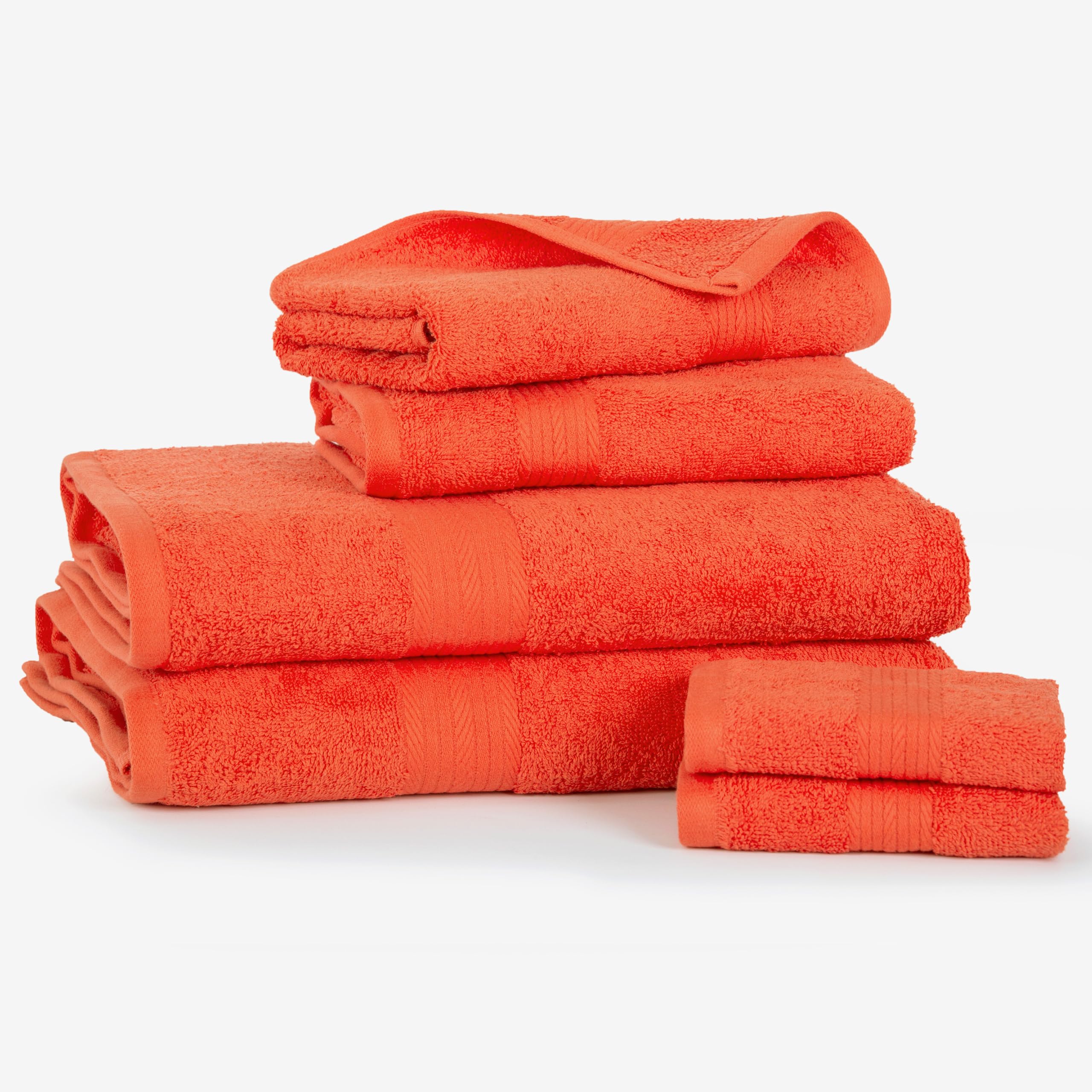 Ample Decor 100% Cotton Luxury 6 Piece Towels Set  2 Bath Towels  2 Hand Towels  2 Wash Cloths for Bathroom - Orange Towel Sets