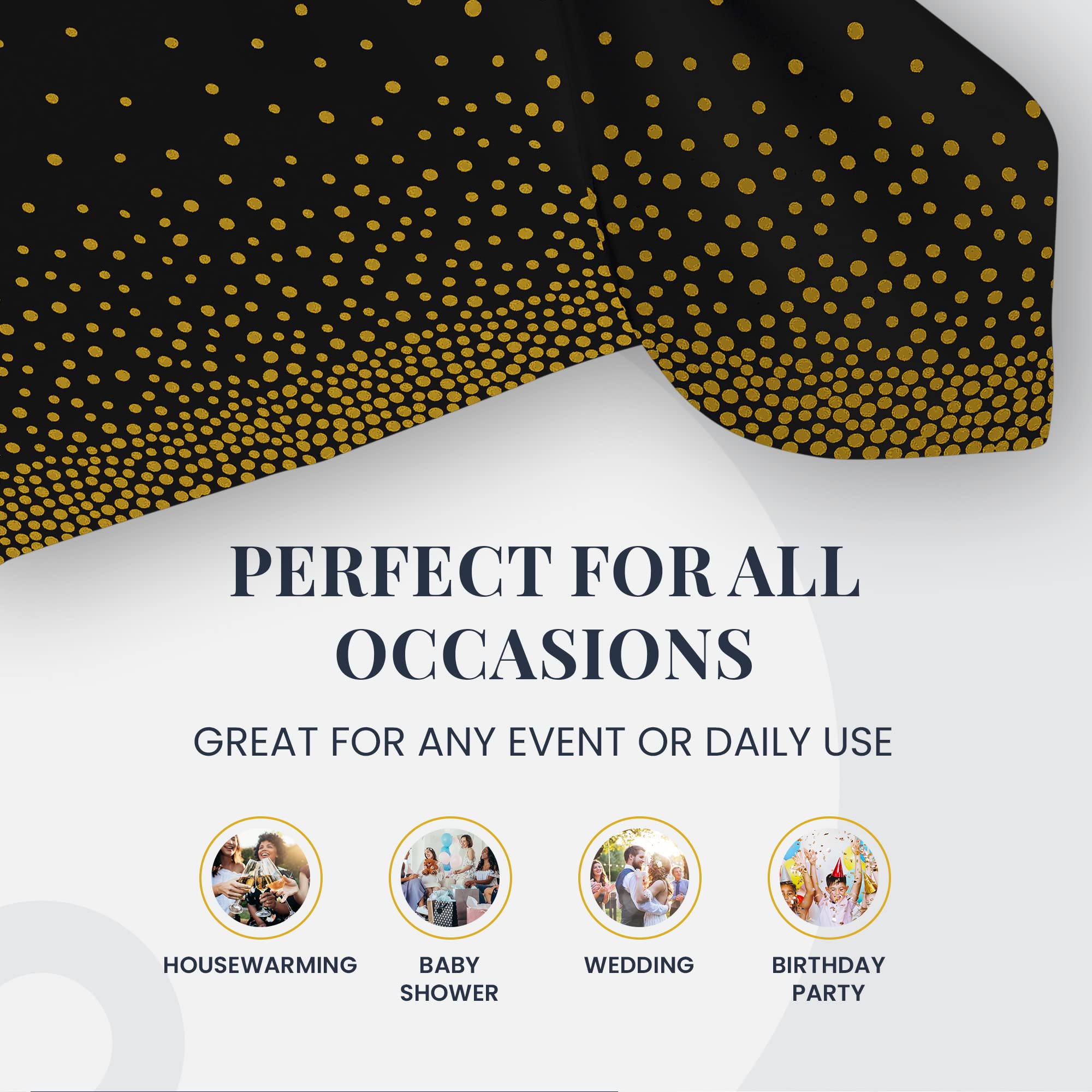 8 Pack Black Plastic Tablecloth - 54 X 108 Plastic Table Cloths For Parties Disposable - Black And Gold Party Decorations Table