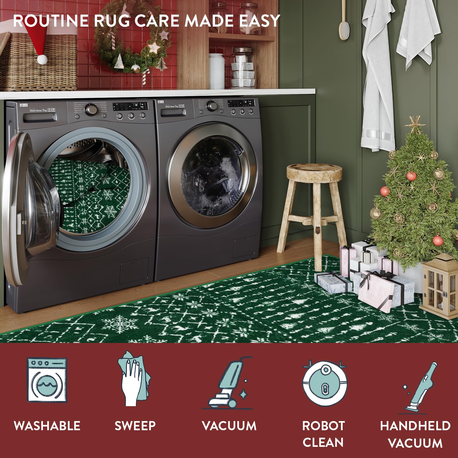 Lahome Christmas 2x3 Entryway Rug Non Slip Soft Small Winter Holiday Kitchen Rug Christmas Indoor Door Mat for Entrance Washable