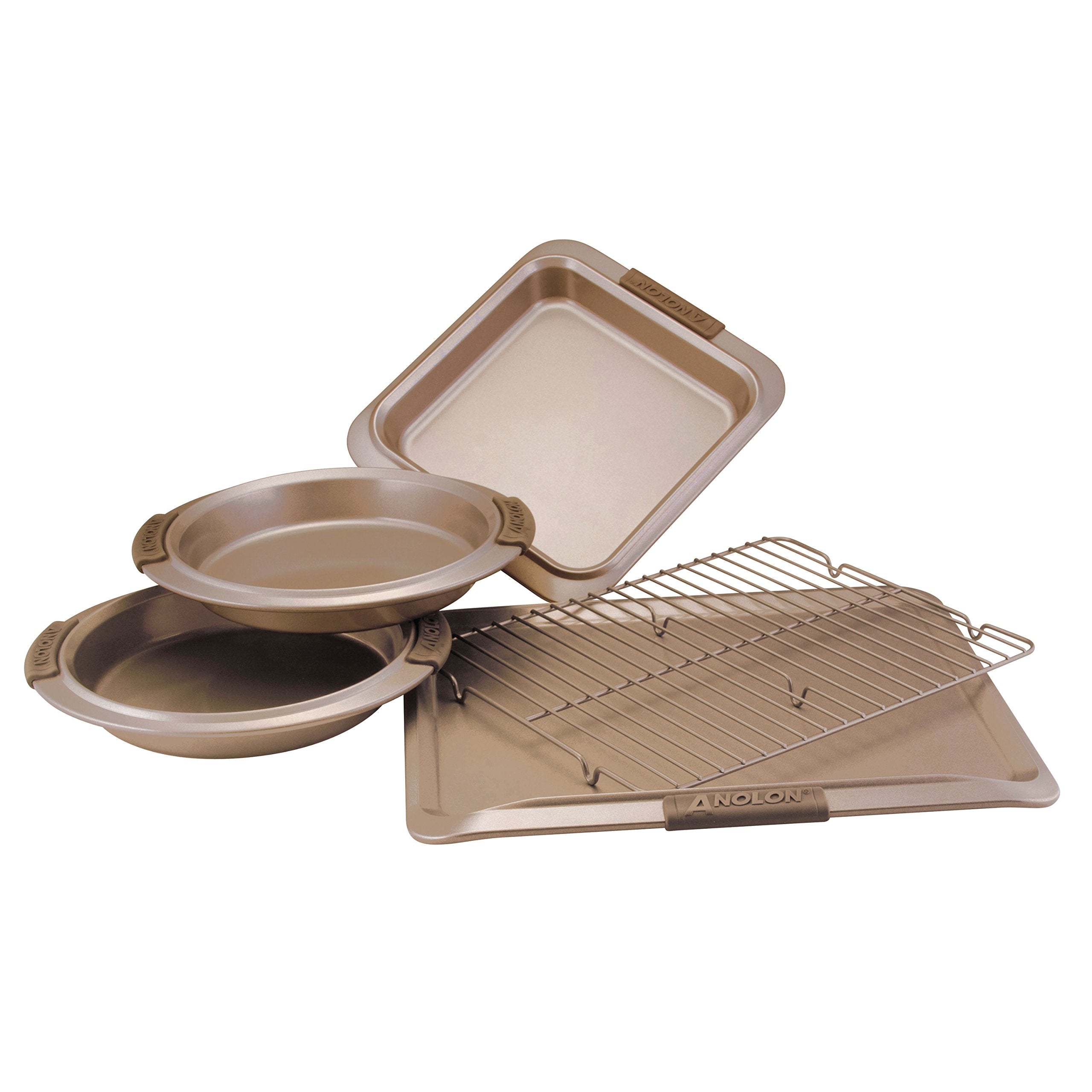 Anolon Advanced Nonstick Bakeware Set / Baking Pans With Grips - 5 Piece, Brown
