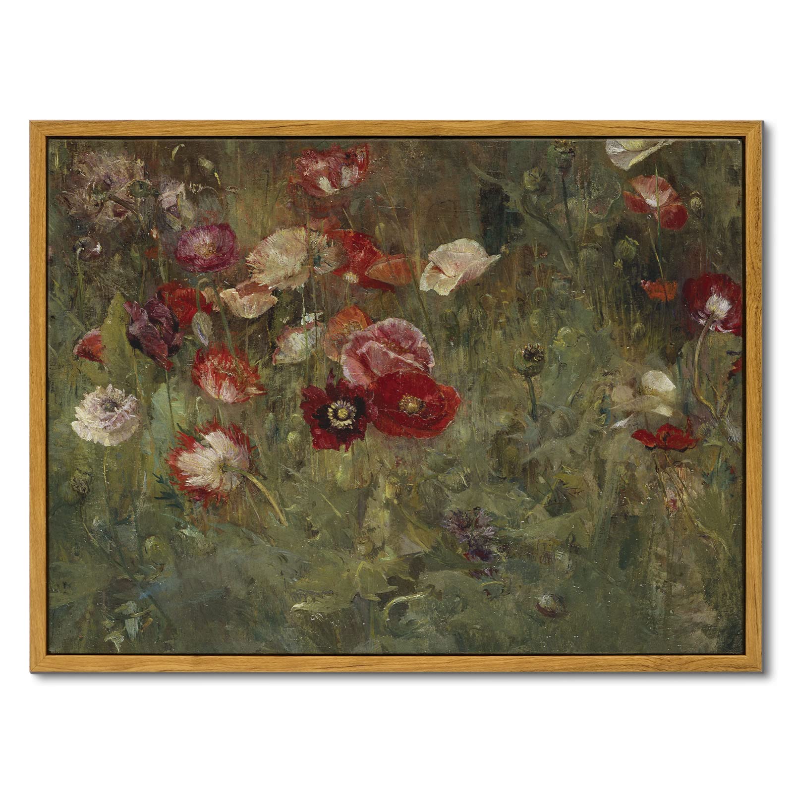 Insimsea Framed Wall Art Decorations Classical Oil Painting Canvas Prints A Bed Of Poppies Vintage Home Wall Decor 12X16In/30X40