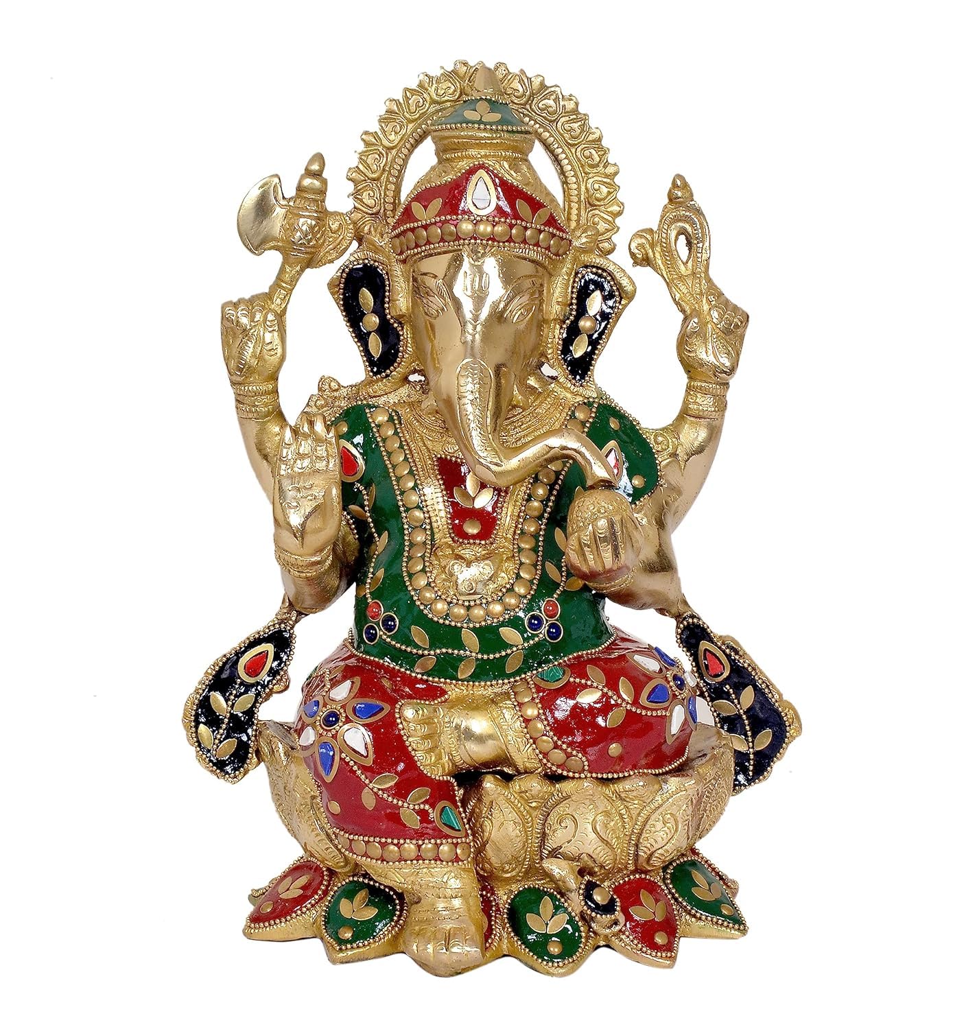 Dattatreya Brass Ganesha Ganesh Statue Idol Murti On Lotus For Home Decor | Height : 12 Inches