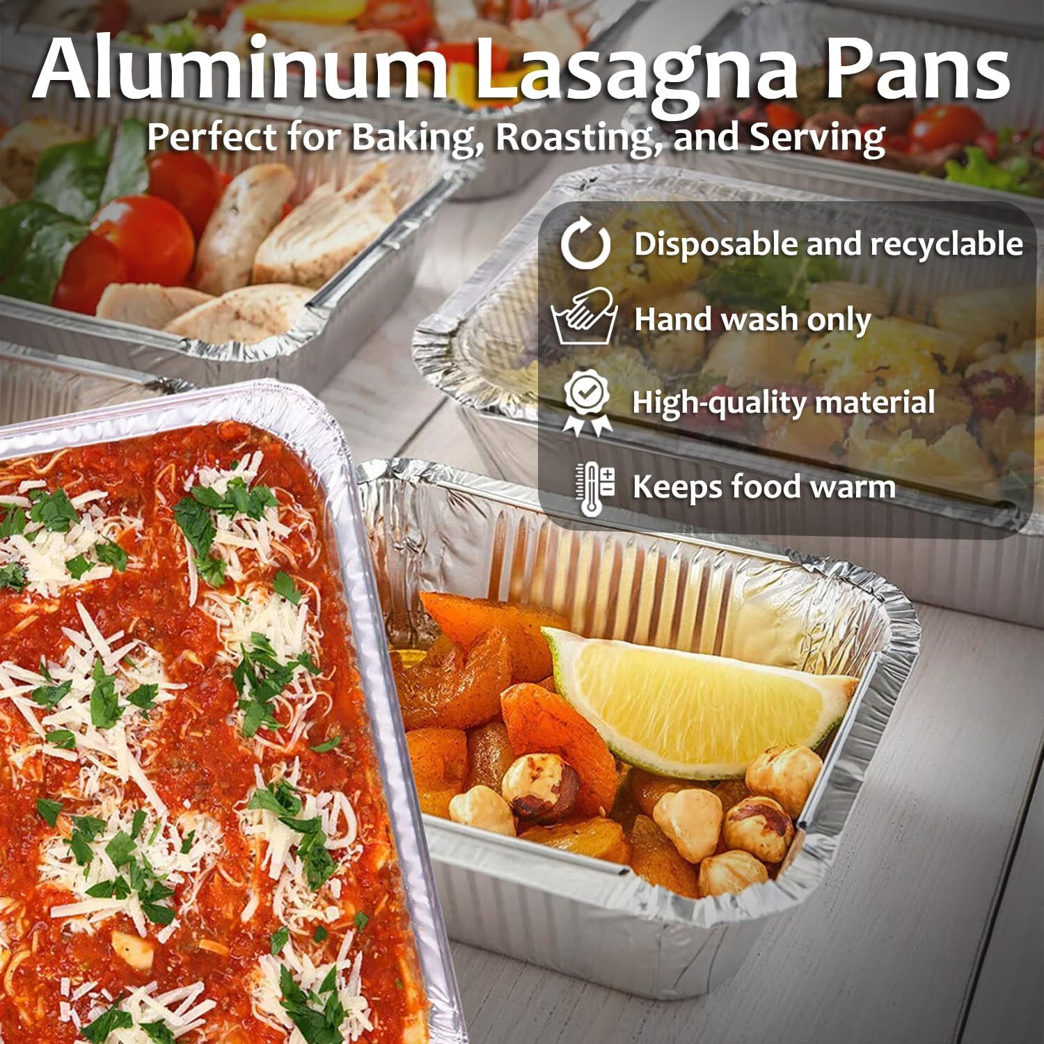INFINITY EL Disposable Aluminum Foil Pan 25 Pack | Half Shallow 12.5 x 10 x 1.5 Deep Disposable Baking Pan | Heavy Duty Aluminum