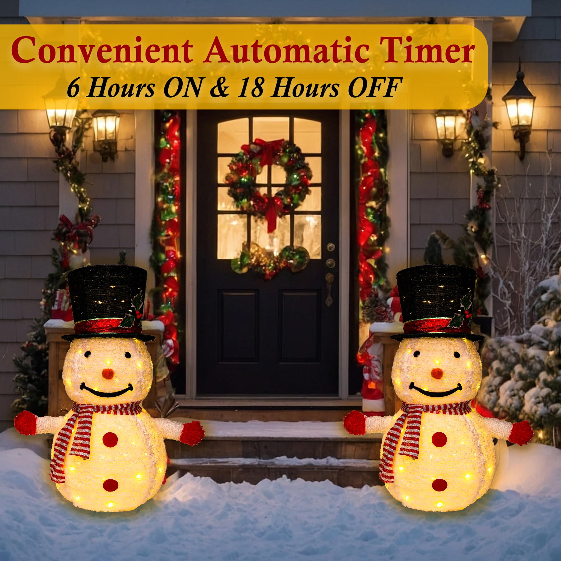 ChamBay Snowman Outdoor Christmas Decorations, 28 Inch Collapsible Snowman Christmas Decorations with 75 LED Lights, Light Up Xm
