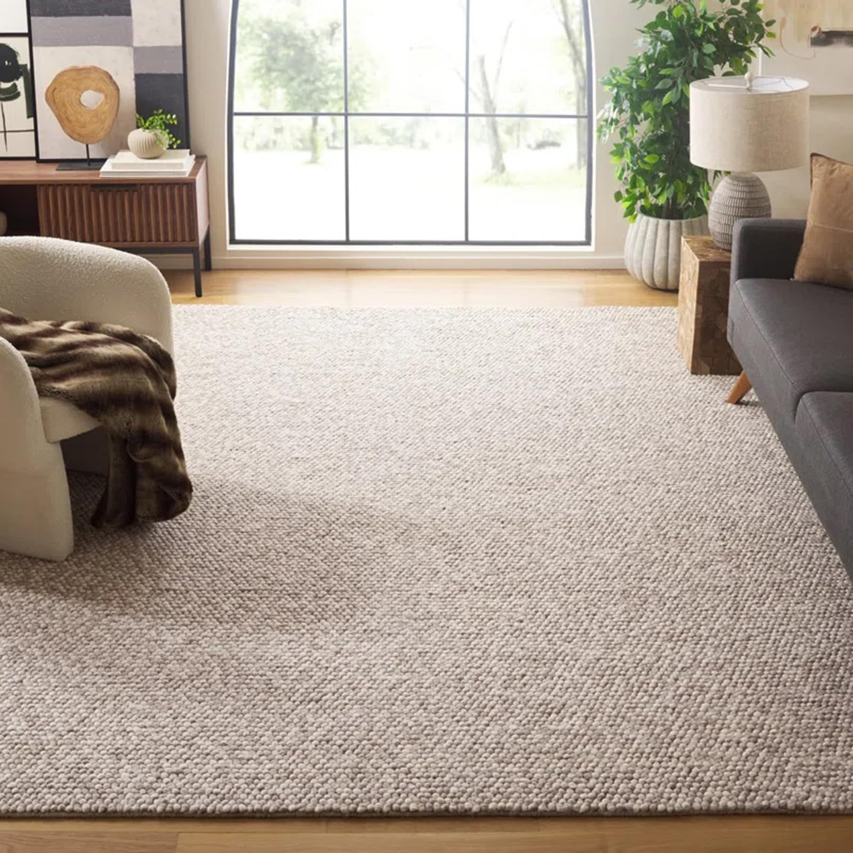 S & L Homes 100% Wool Hand Woven Chunky Knit Popcorn Rug - Beige Contemporary Area Rug for Living Room Bedroom (8 x 10 - Beige
