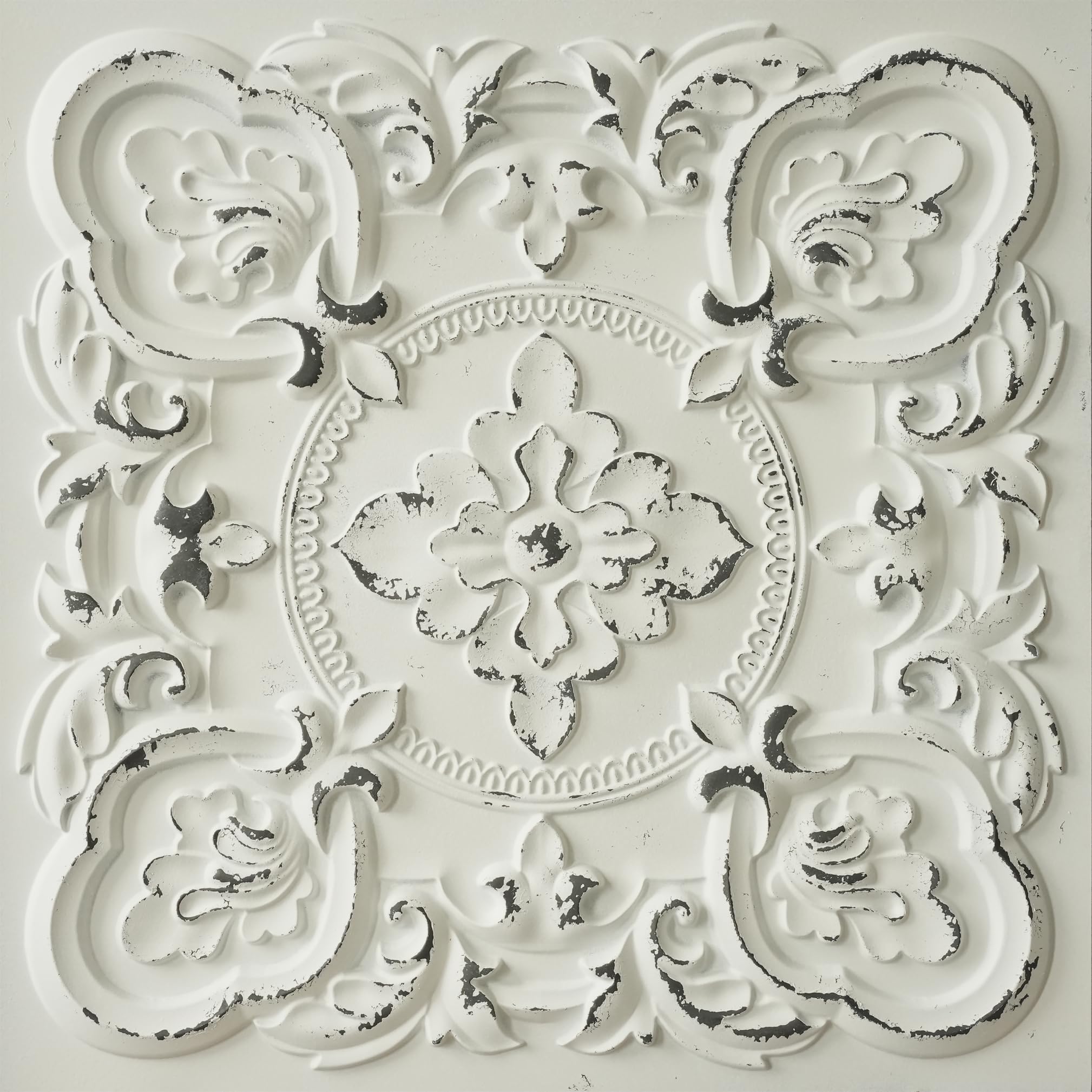 From Plain To Beautiful In Hours DCT30 Gaby PVC 2  x 2  Glue-up or Lay-in Ceiling Tile (Covers / 300 sq.ft), Old Black White, 75