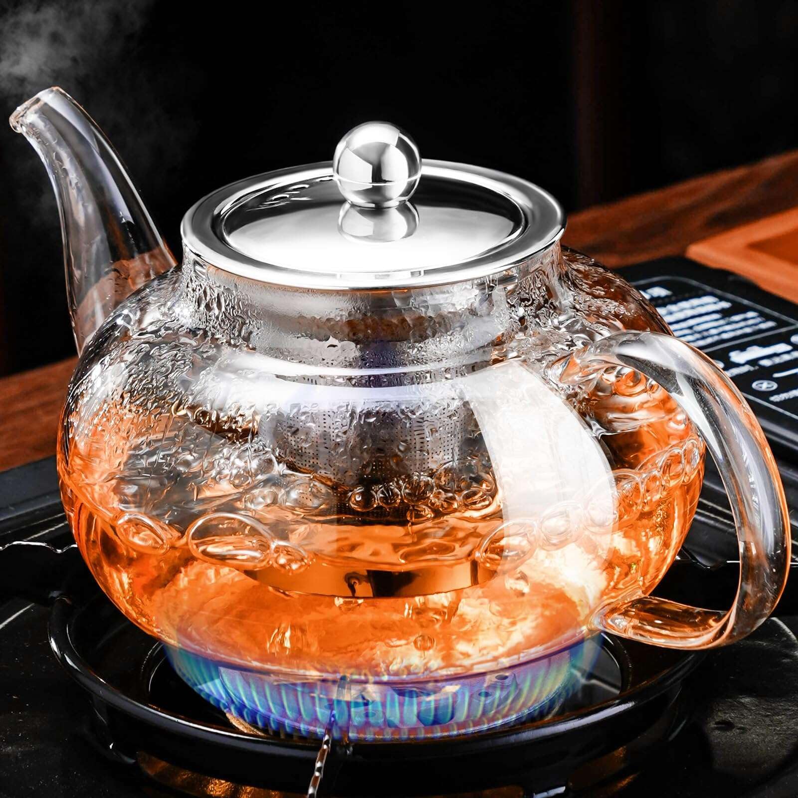 PARACITY Glass Teapot Stovetop 20 OZ/600ml, Tea pot with Removable 18/8 Stainless Steel Infuser, Borosilicate Clear Tea Kettle, 