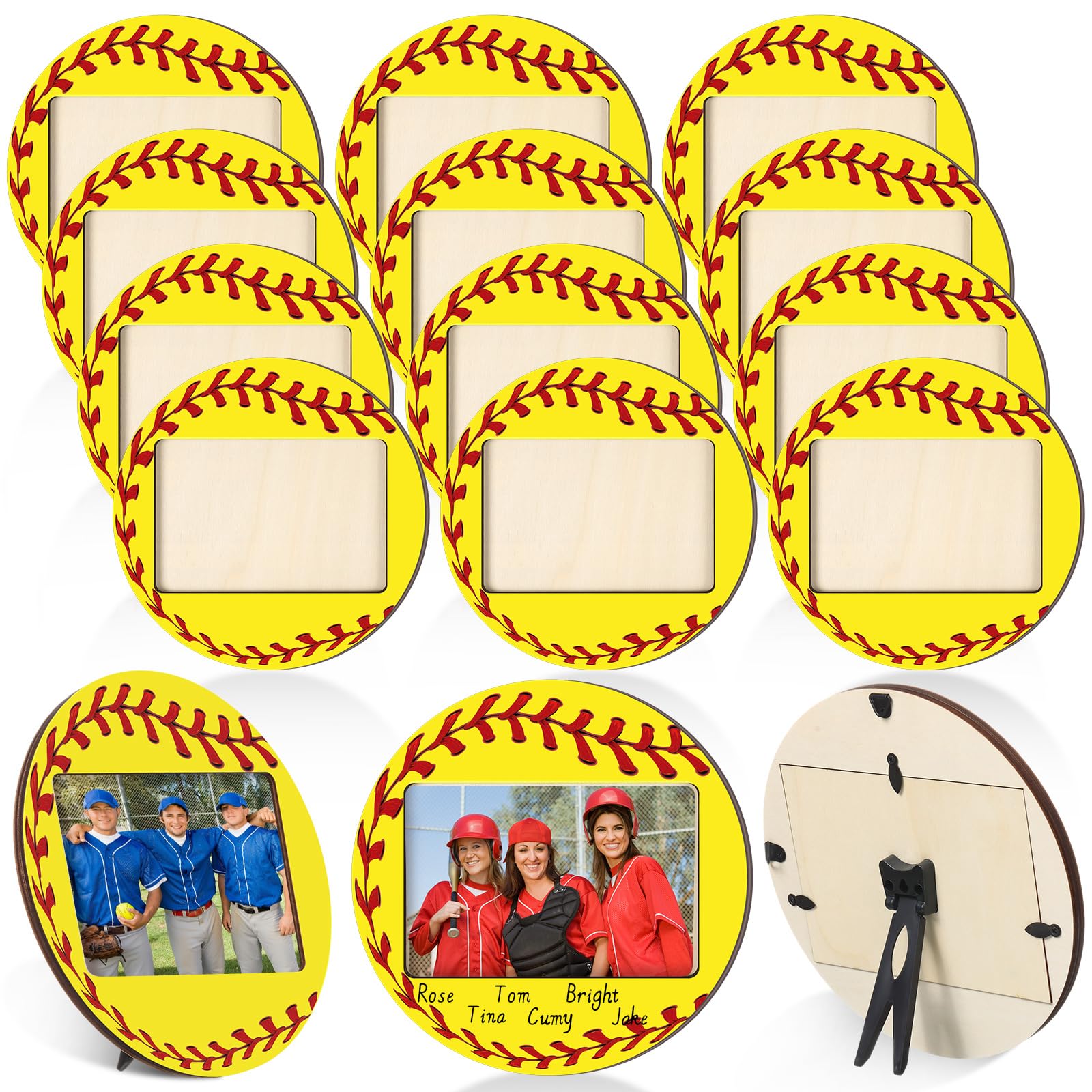 Qunclay 12 Pcs Softball Picture Frame Wooden Photo Softball Frame Sport Picture Tabletop Gifts for Athlete Coach Team Sports Par