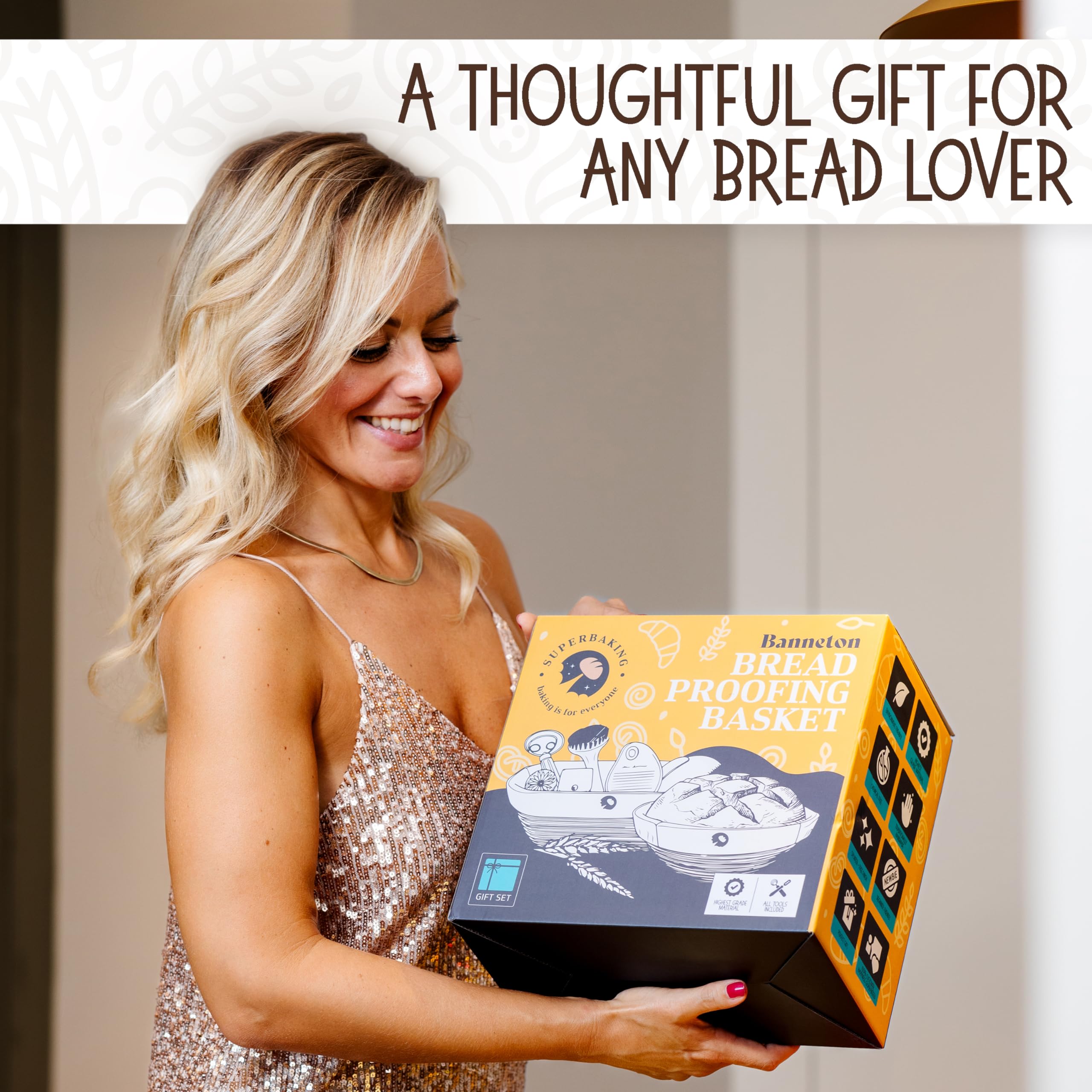 Superbaking Sourdough Proofing Basket Gift Set, Round 9'' & Oval 10'' Banneton, Sourdough Starter Kit, Sourdough Banneton Basket