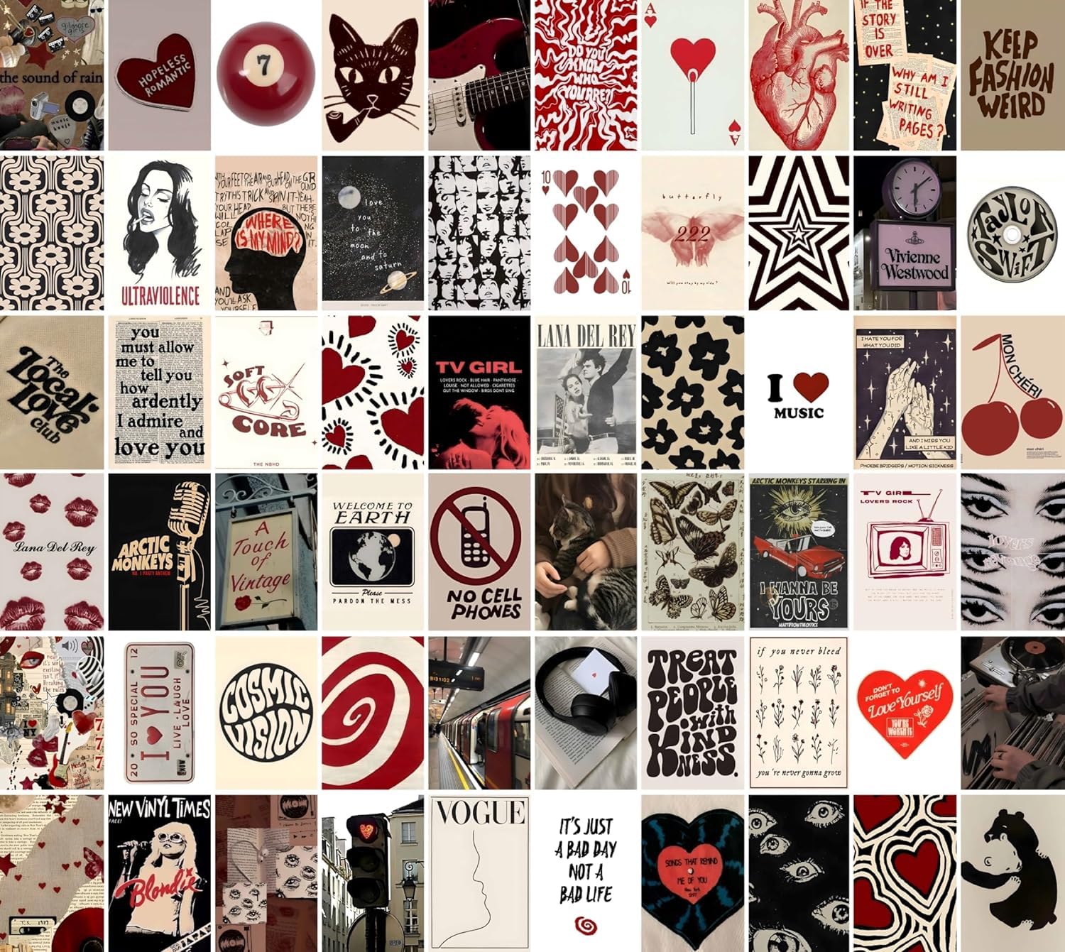 60 pcs Downtown Girl Room Decor, Coquette y2k 2000s Grunge Posters, TV Girl Lana Del Rey Retro Music Wall Art for Bedroom, Trend