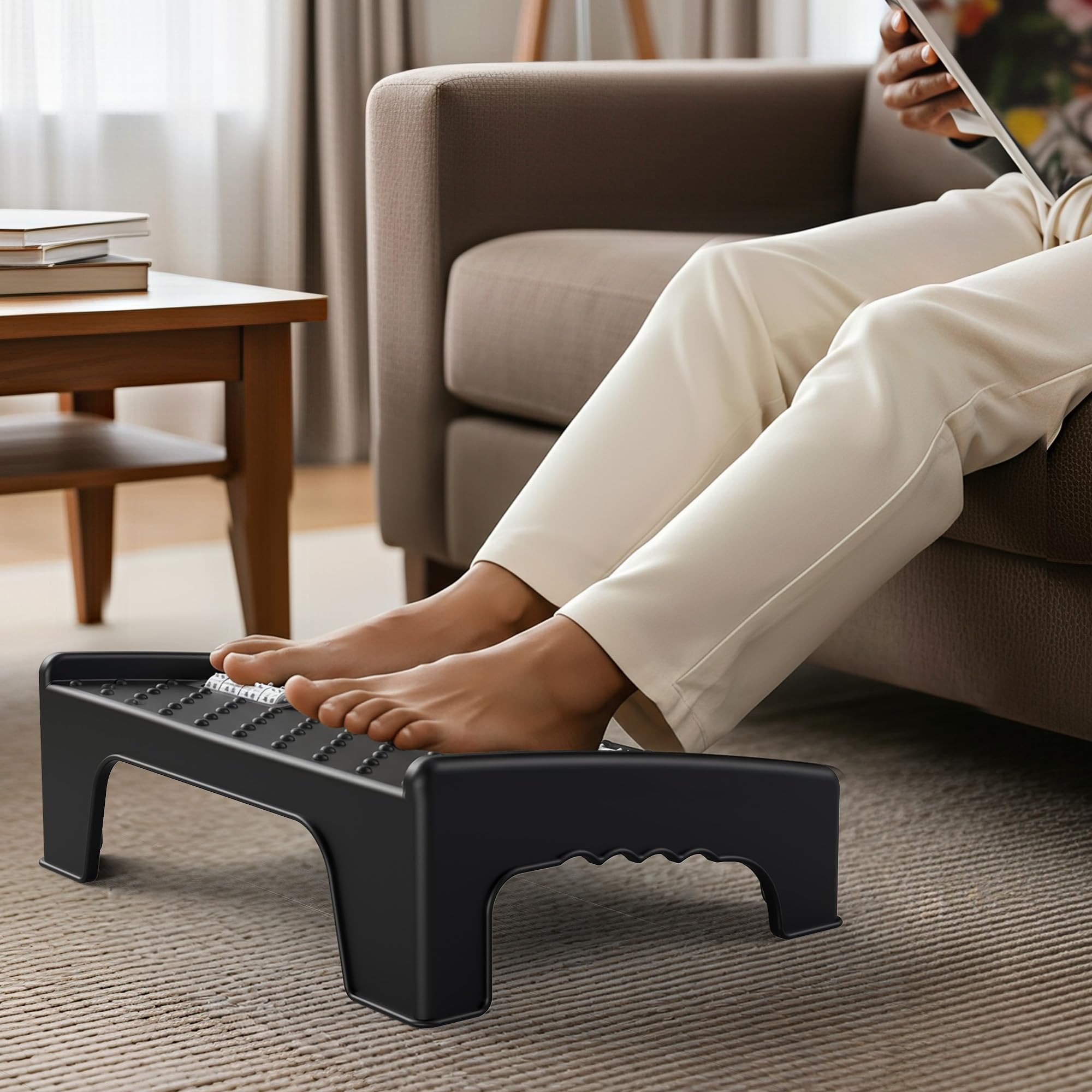 Amazon Brand  Solimo Ergonomic Footrest With Massage Texture And Roller For Office Chair With Massager For Office, Table, Home,