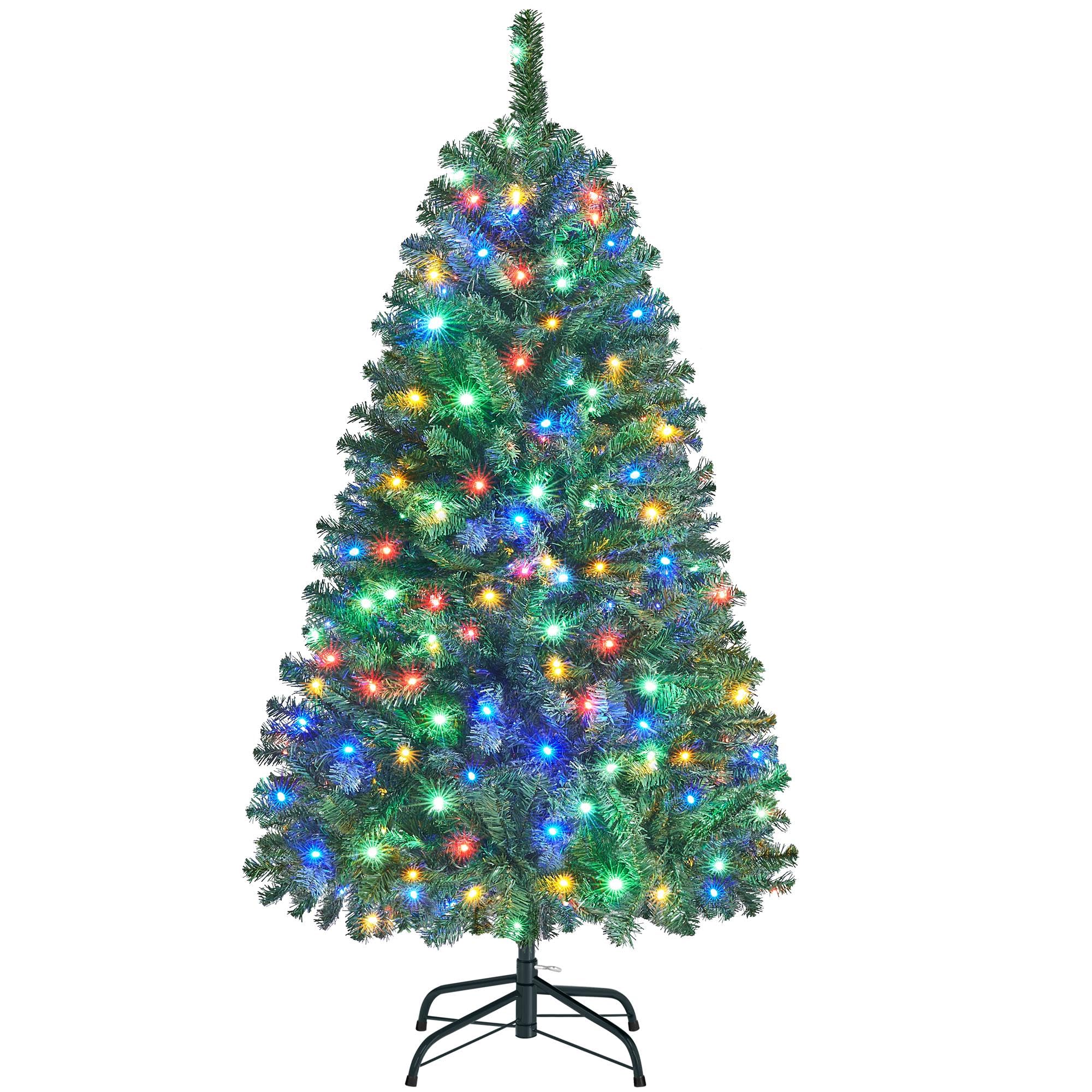 Yaheetech 4.5ft Pre-lit Spruce Artificial Christmas Tree Hinges Tree with 150 Multicolor LED Lights & 324 Branch Tips & Metal St