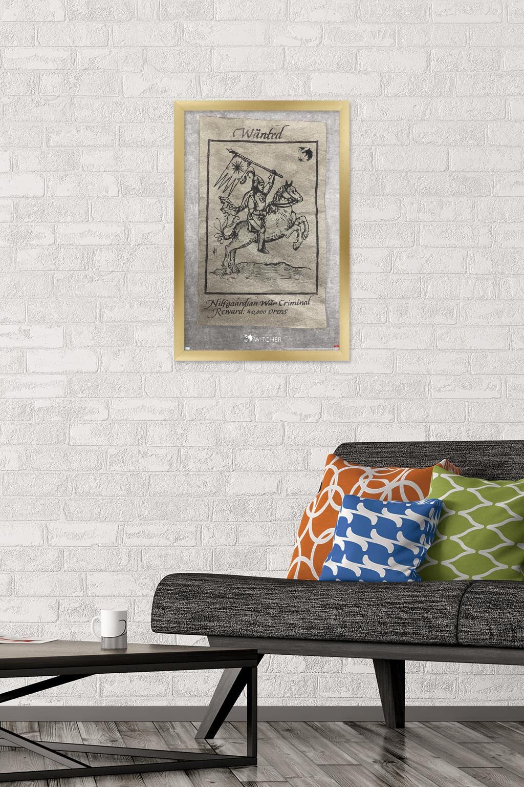 Trends International Netflix The Witcher Season 2-Wanted War Criminal Wall Poster, 14725 X 22375, Gold Framed Version
