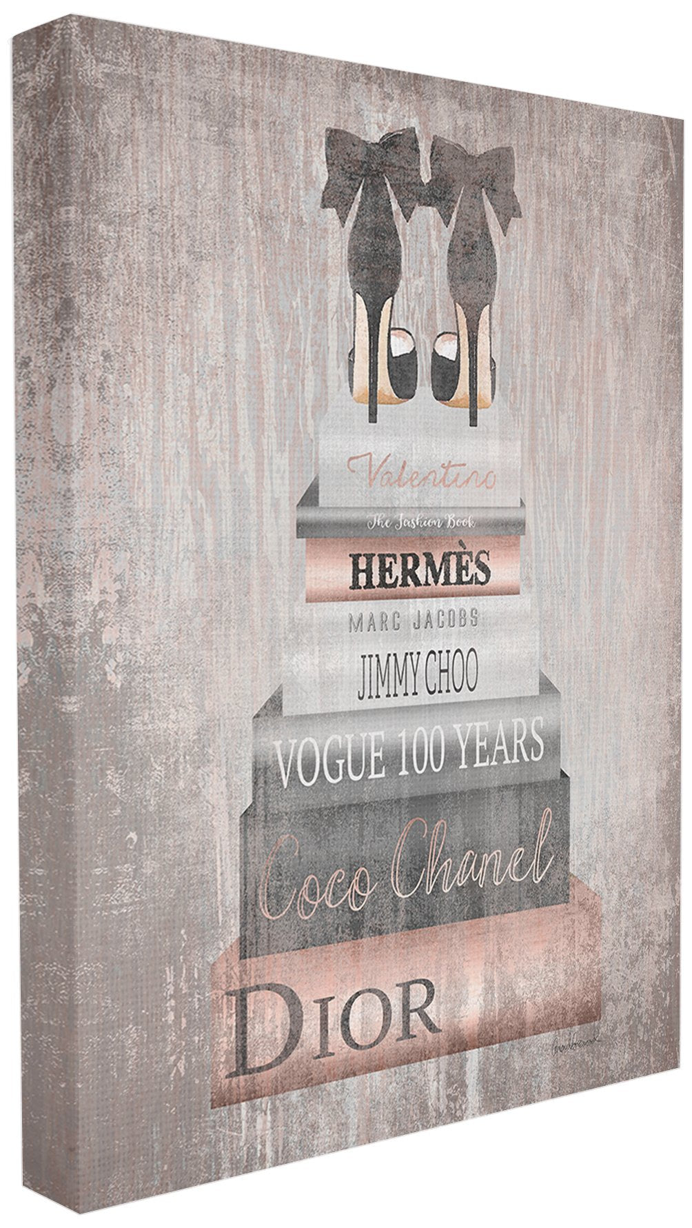The Stupell Home Decor Collection Book Stack Heels Metallic Pink Stretched Canvas Wall Art, Multicolor