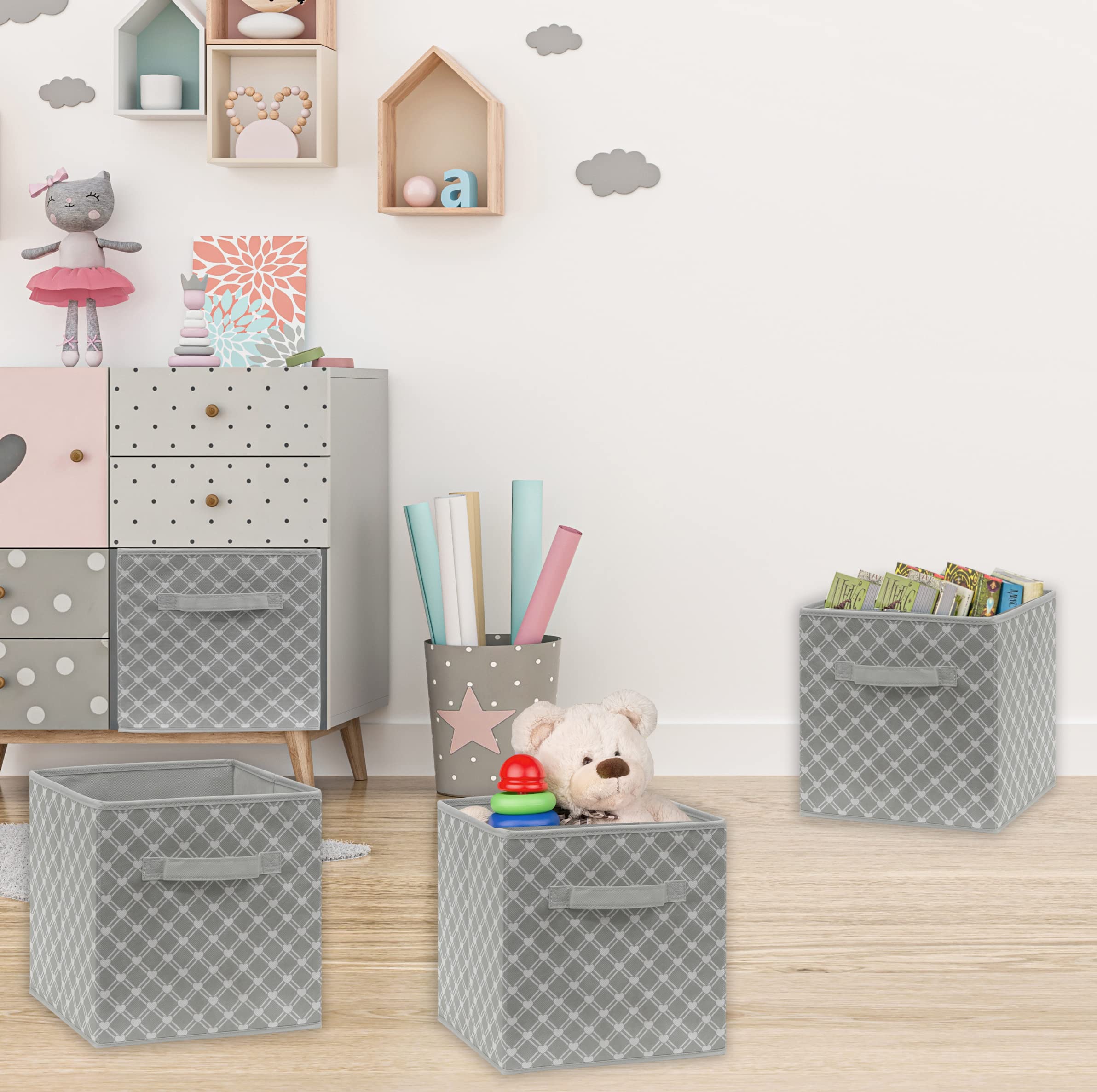 Simple Houseware Fabric Cube Storage Bins Foldable Organizer, Geometric Grey, Set Of 6