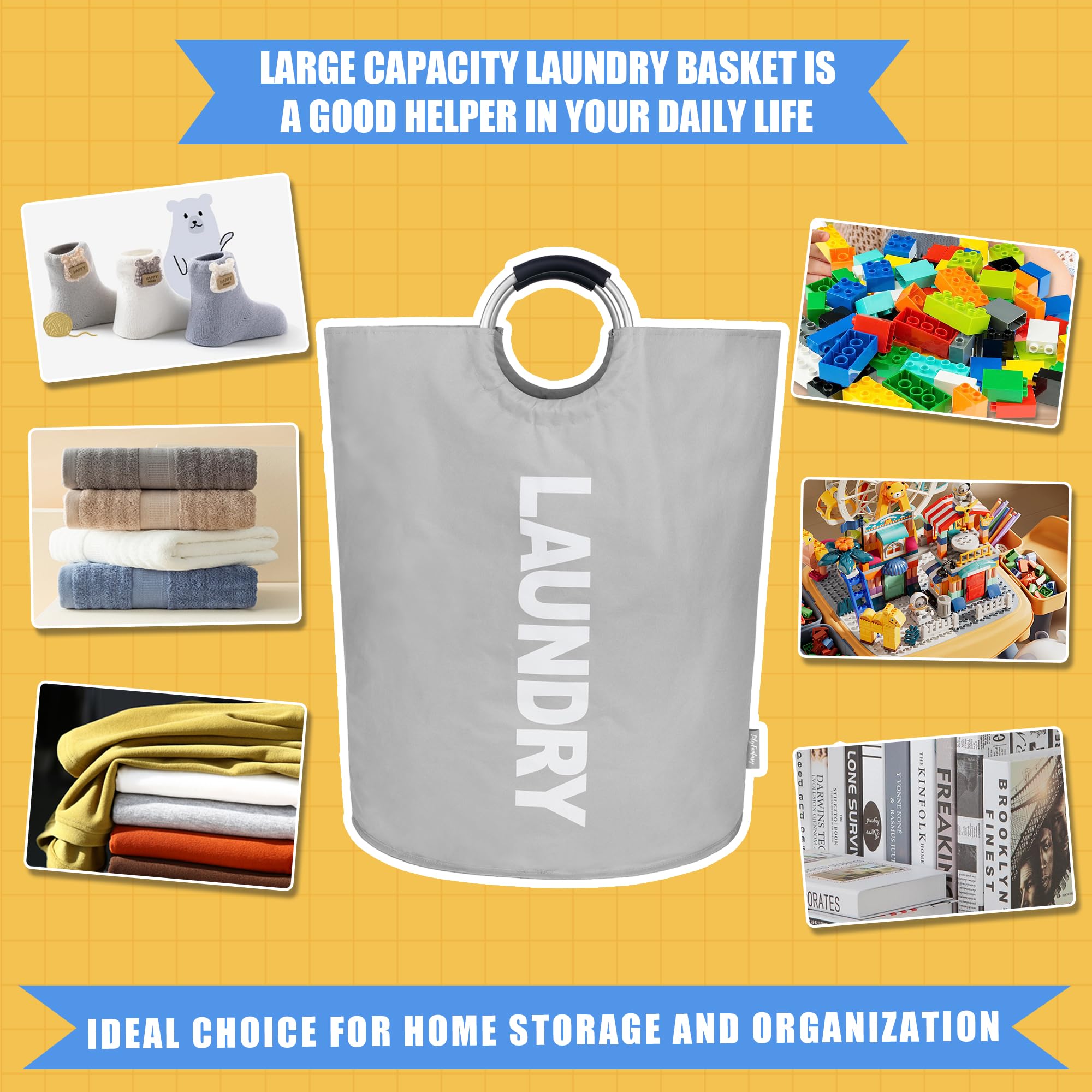 Lilyfantasy 160L Large Laundry Basket, Collapsible Laundry Hamper With Padded Handles, Waterproof Laundry Bag, Tall Clothes Hamp