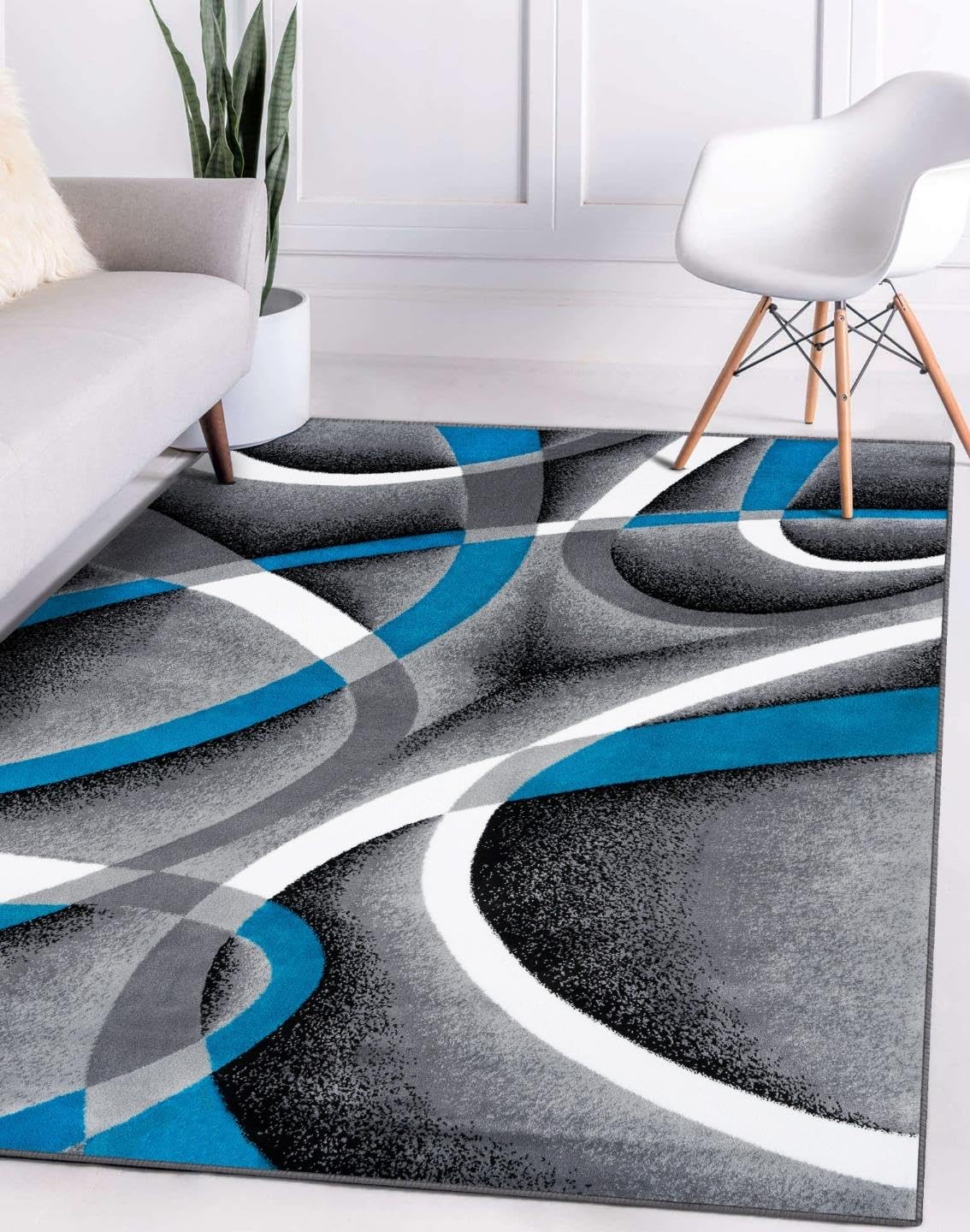 Persian Area Rugs Turquoise 8x10 2305 White Swirls 710 x106 Modern Abstract Area Rug, 8 x 10