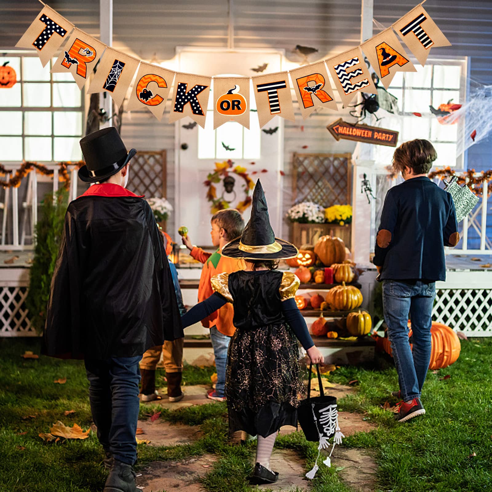 Halloween Banner For Mantle - Happy Halloween Garland Banner Burlap Trick Or Treat Banner Hanging Decor For Fireplace Home Hallo