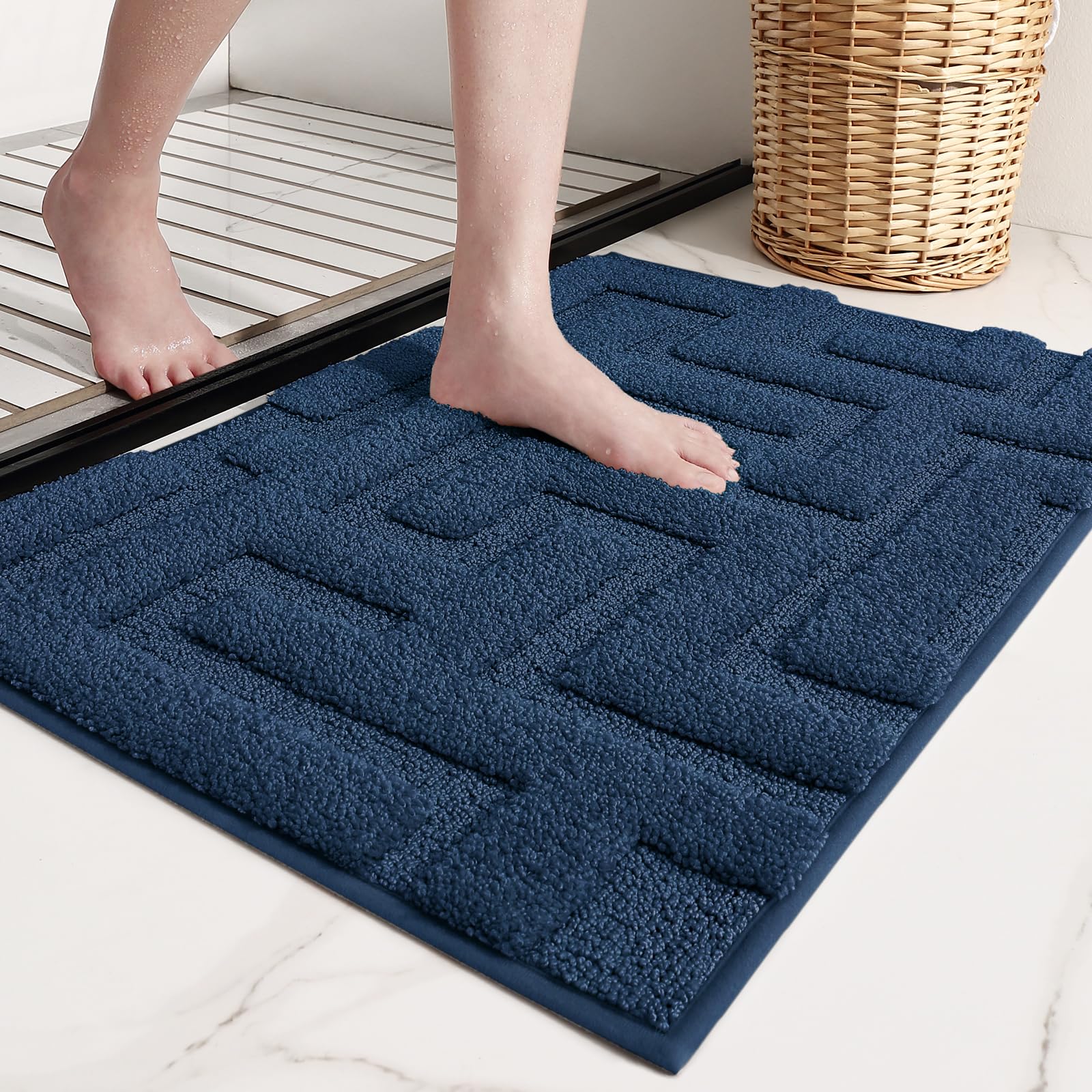 Color G Navy Blue Bathroom Rugs - Refresh Your Bathroom With Absorbent Dark Blue Microfiber Bath Mat - Non Slip, Soft, Washable,