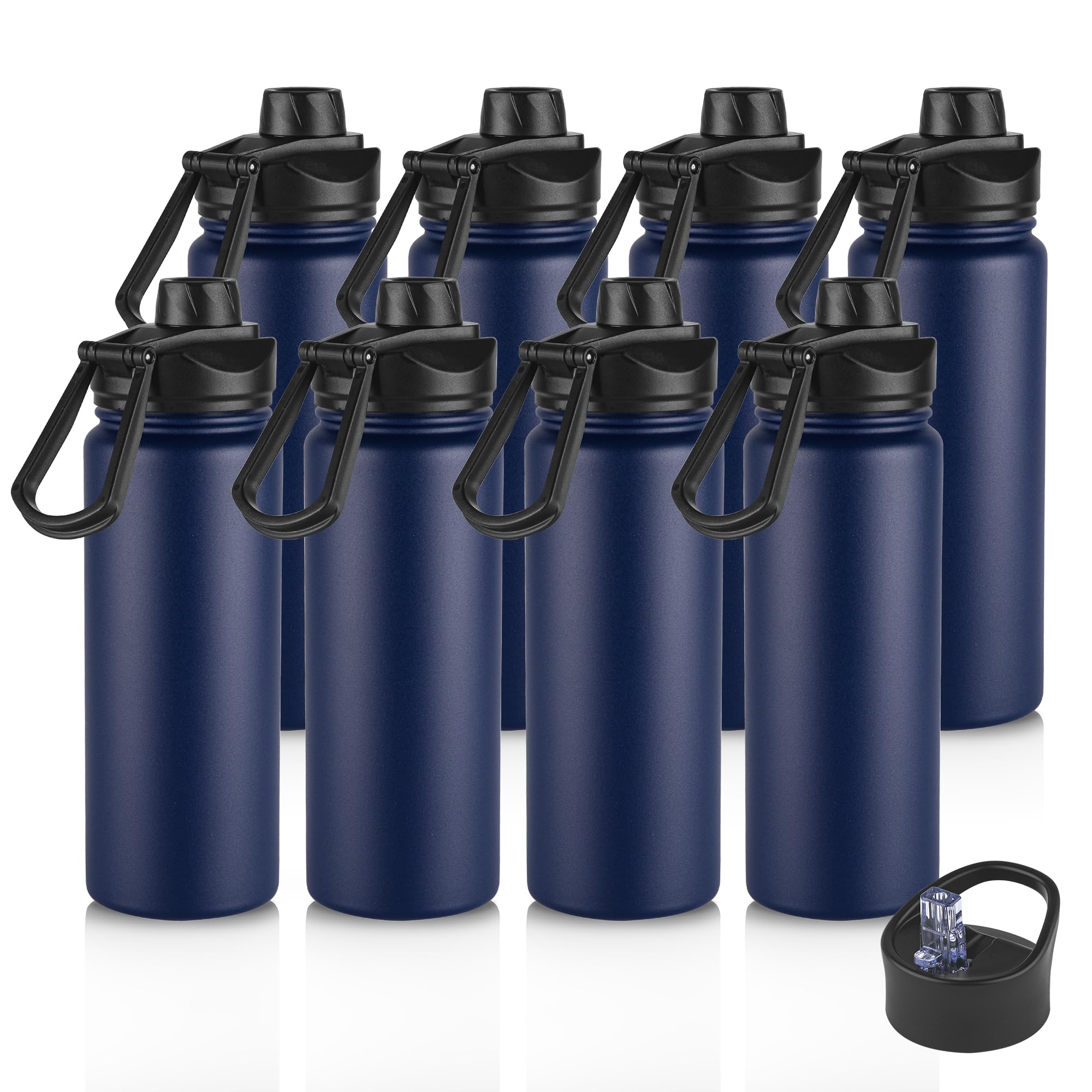 VEGOND 24oz Insulated Stainless Steel Water Bottle with Straw Lid, Double Wall Vacuum Bottle for Hiking, Camping, Sports, Navy B