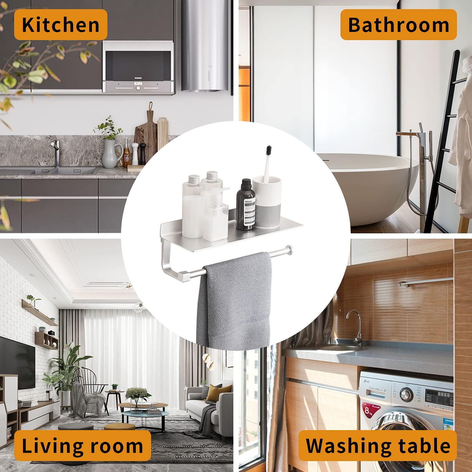 Paper Towel Holder Wall Mount - For Bathroom Hand Towel Holder With Shelf- Kitchen Towel Holder - Matter Silver