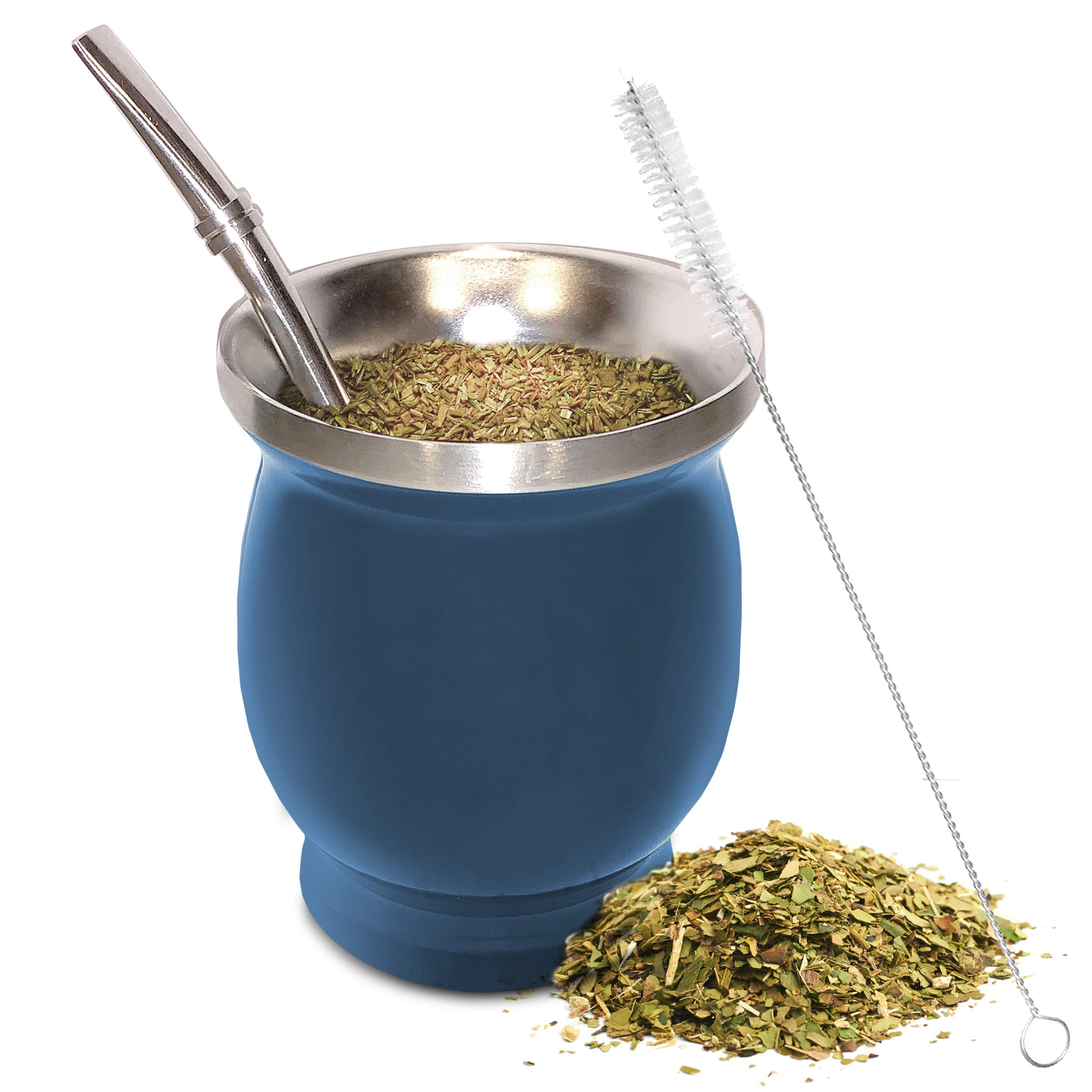 Norte Yerba Mate Cup Kit, 8-Ounces Traditional Mate Tea Cup/Gourd Set | Includes 2 Bombillas (Yerba Mate Straw) & Cleaning Brush