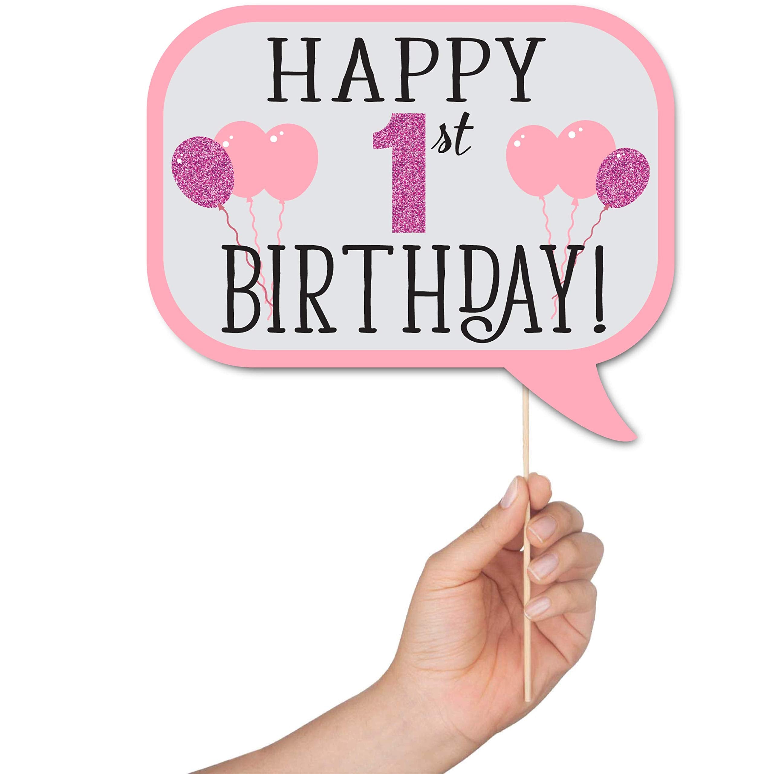 1St Birthday Girl Photo Booth Props - 41-Pc Photobooth Kit With 8 X 10-Inch Sign, 60 Adhesive Pads, 45 Sticks - Photo Booth Prop