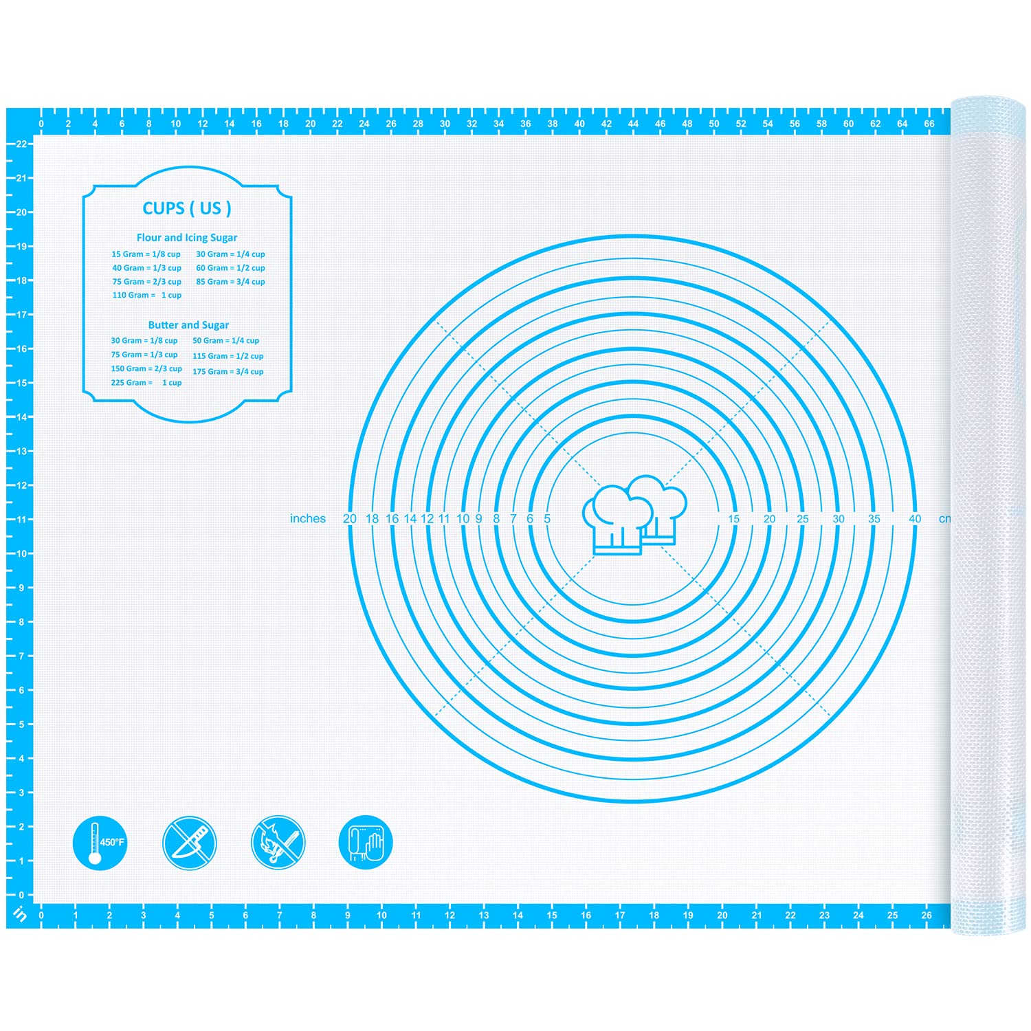 Silicone Baking Pastry Mat,36 x 24 Large Non Stick Sheet Mat with Measurement, Non-slip Food Grade Dough Rolling Mat for Making 