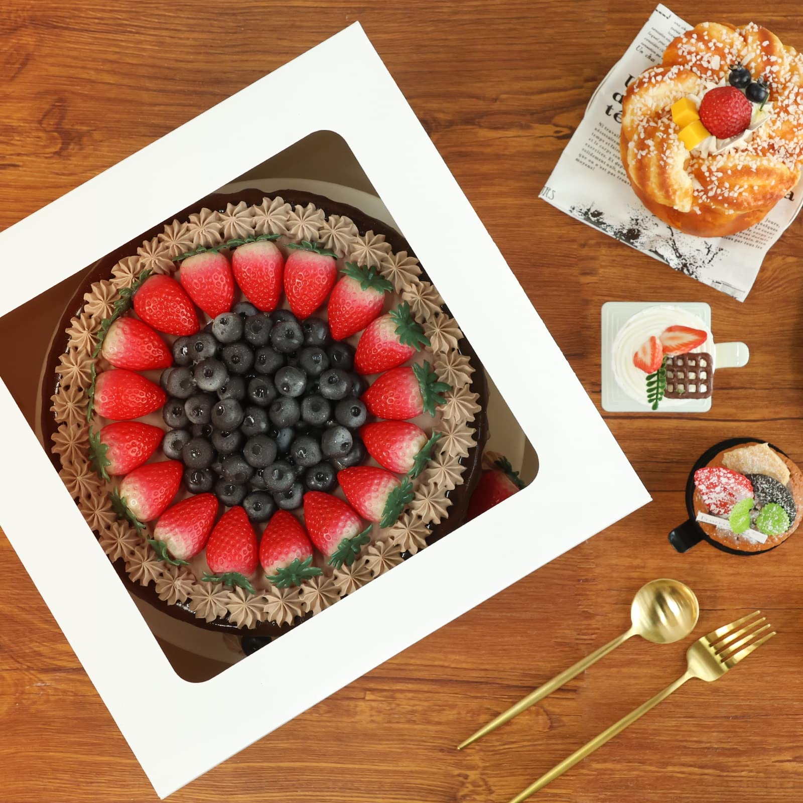 Moretoes 10Pcs Cake Boxes 12X12X8 Inch White Bakery Boxes With Window Tall Dessert Cardboard Boxes For Cakes Cupcakes Pies Donut