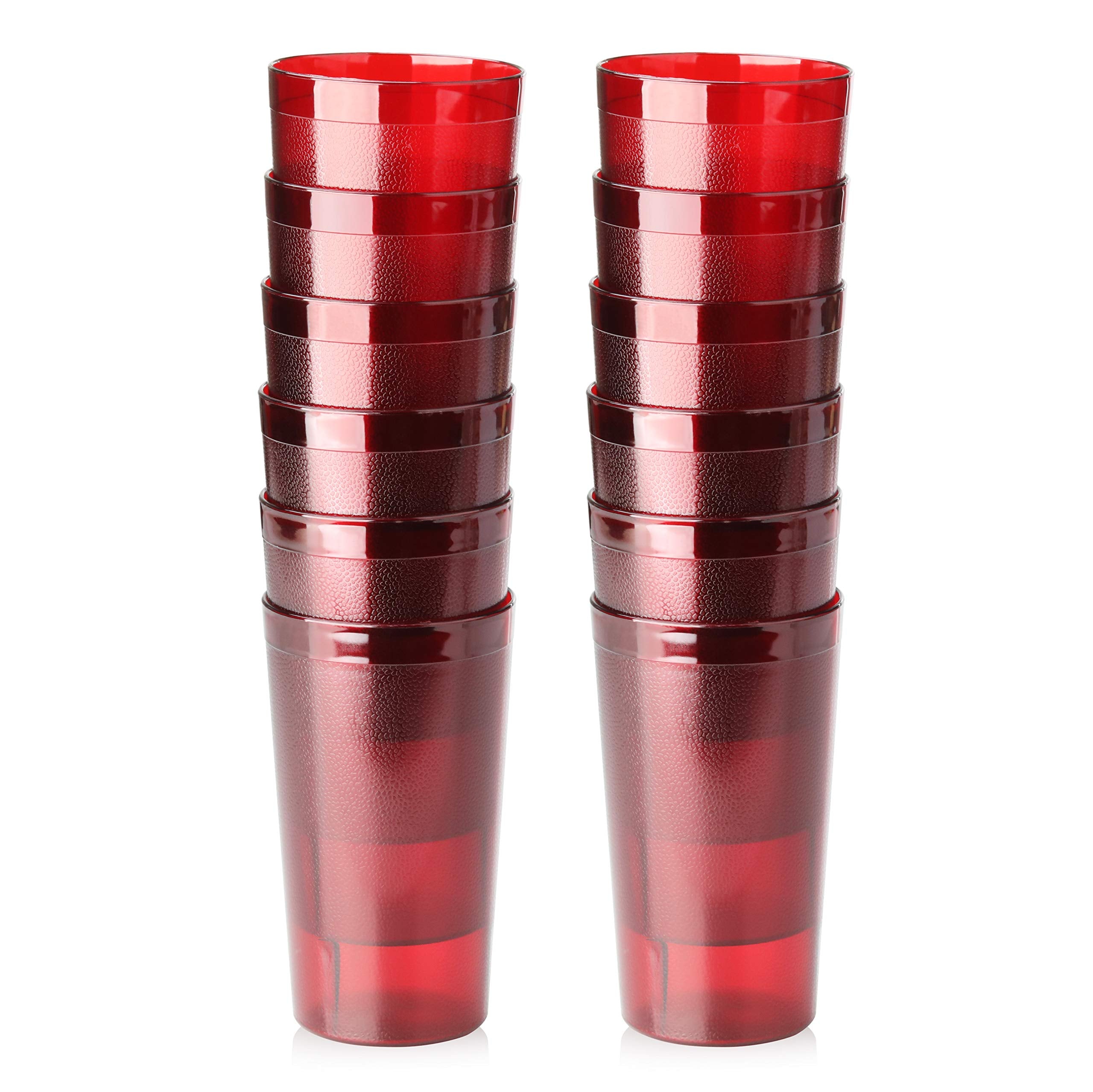 New Star Foodservice 530028 Tumbler Beverage Cup, Stackable Cups, Break-Resistant Commercial SAN Plastic, 12 oz, Red, Set of 12