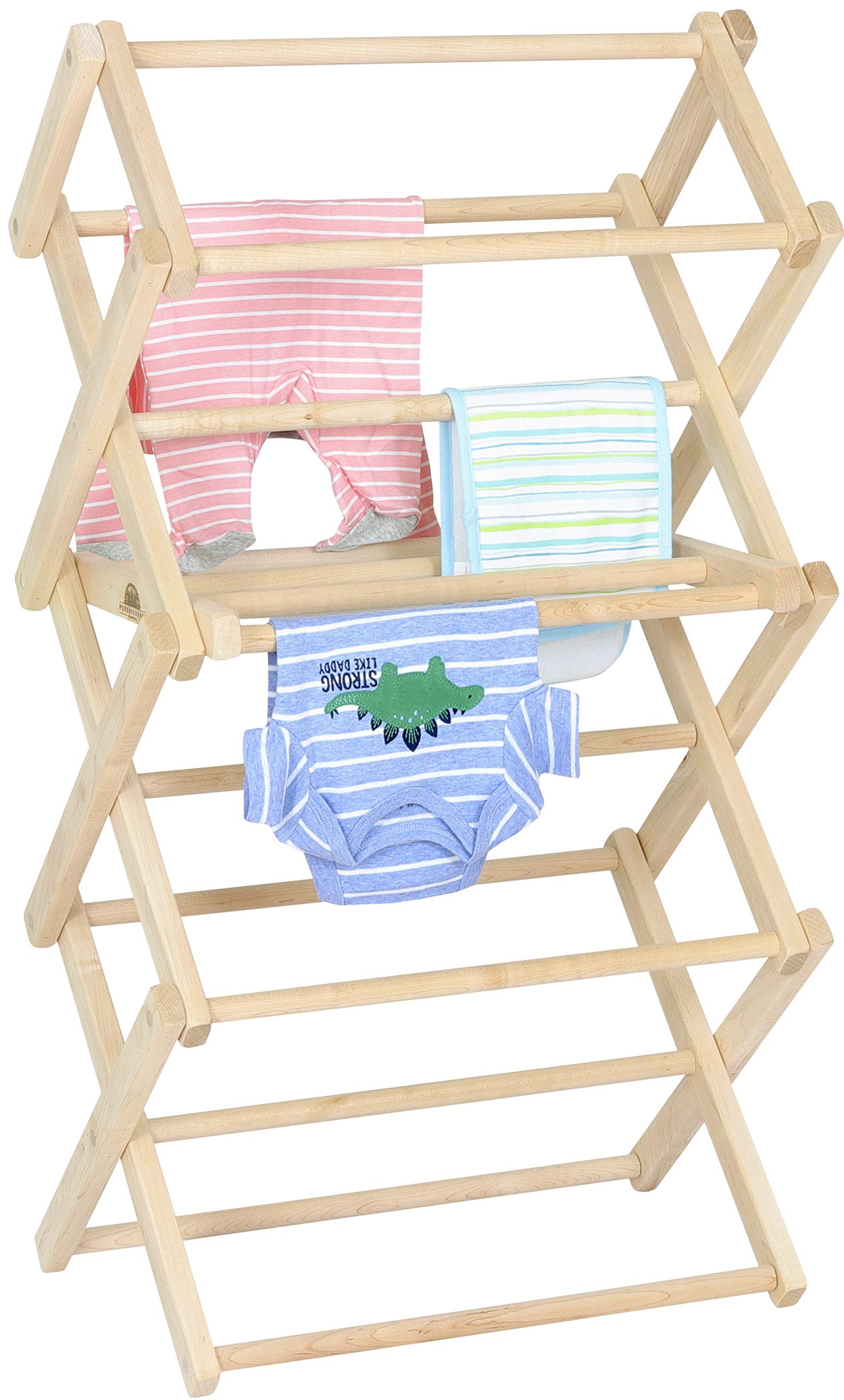 Pennsylvania Woodworks Clothes Drying Rack: Solid Maple Hard Wood Laundry Rack For Baby Clothes, Hand Towels, Delicates & More,