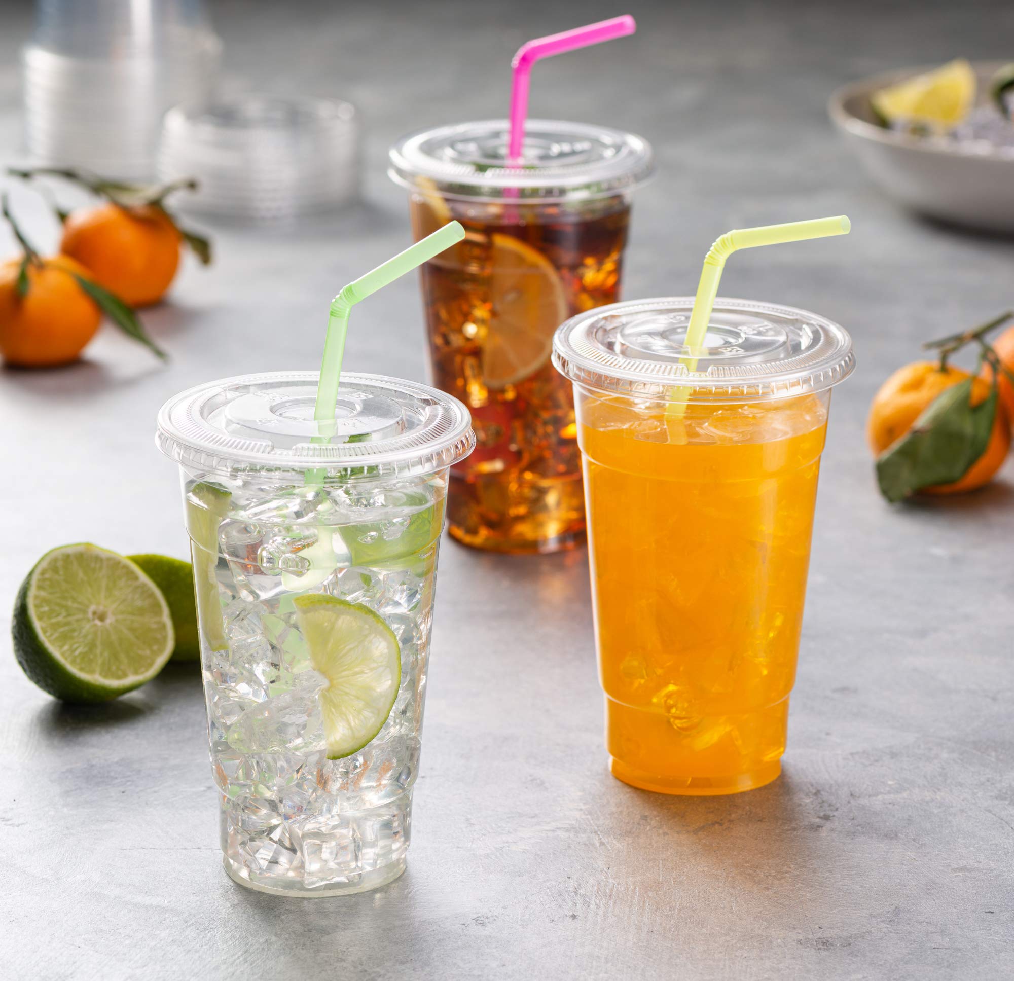Elegant Disposables [50 Sets - 24 Oz] Crystal Clear Pet Plastic Cups With Flat Lids For Iced Coffee, Cold Drinks, Milkshake, Slu