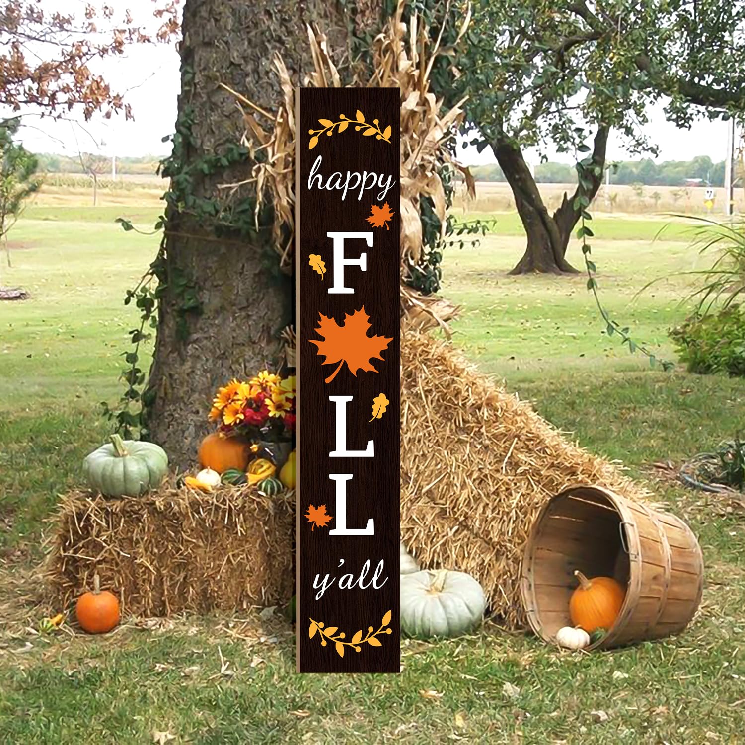 Fall Porch Sign Wooden Hanging Porch Decor Autumn Thanksgiving Vertical Fall Welcome Signs for Front Porch Rustic Maple Leaf Dec