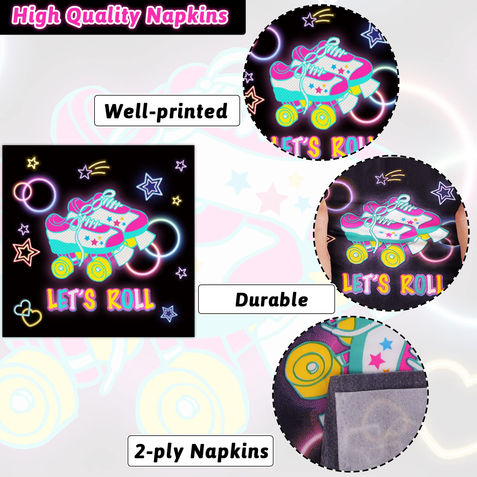 96Pcs Roller Skating Party Supplies Tableware Set Retro Roller Skate Party Paper Plates Napkins Set Favors For Boys Girls Teens