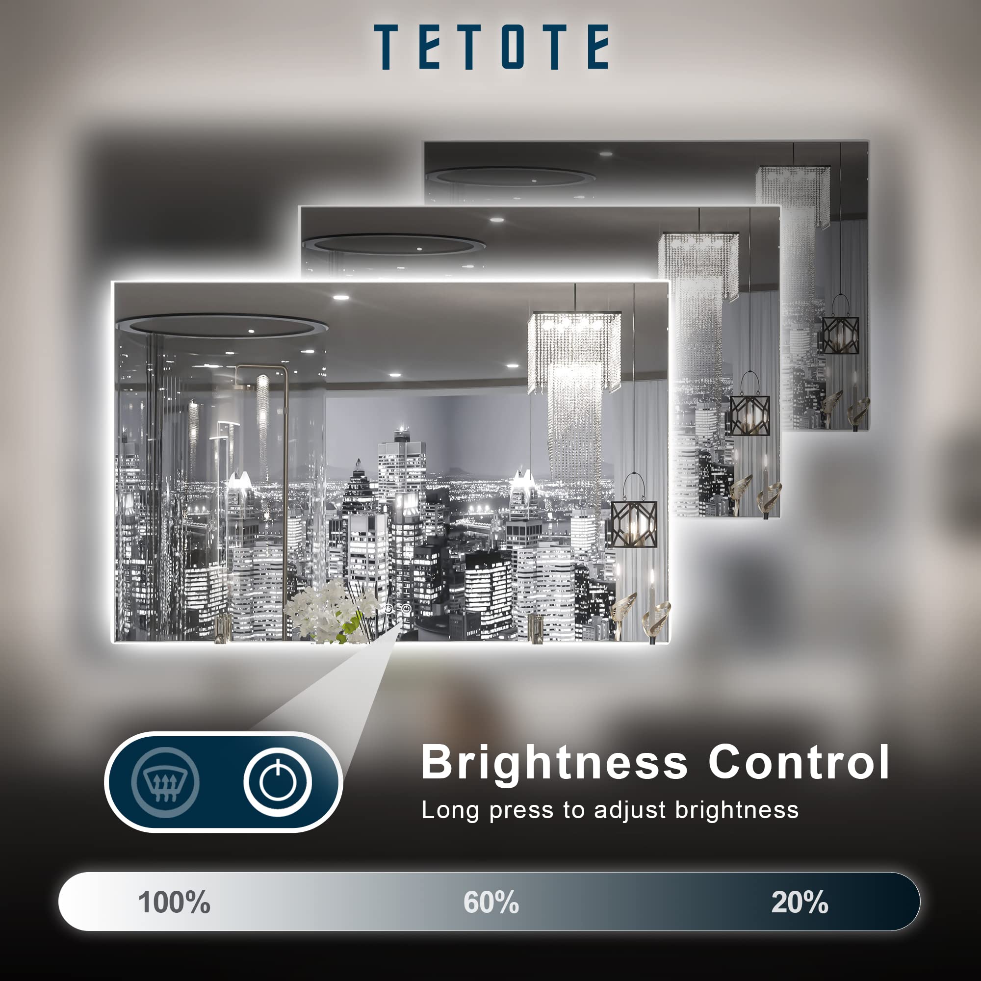 Tetote 48 X 30 Inch Led Mirror Backlit Bathroom,Anti-Fog Mirror With Light,Dimmable,Cri90+,Ip54 Water Proof,Wall Mounted Vanity