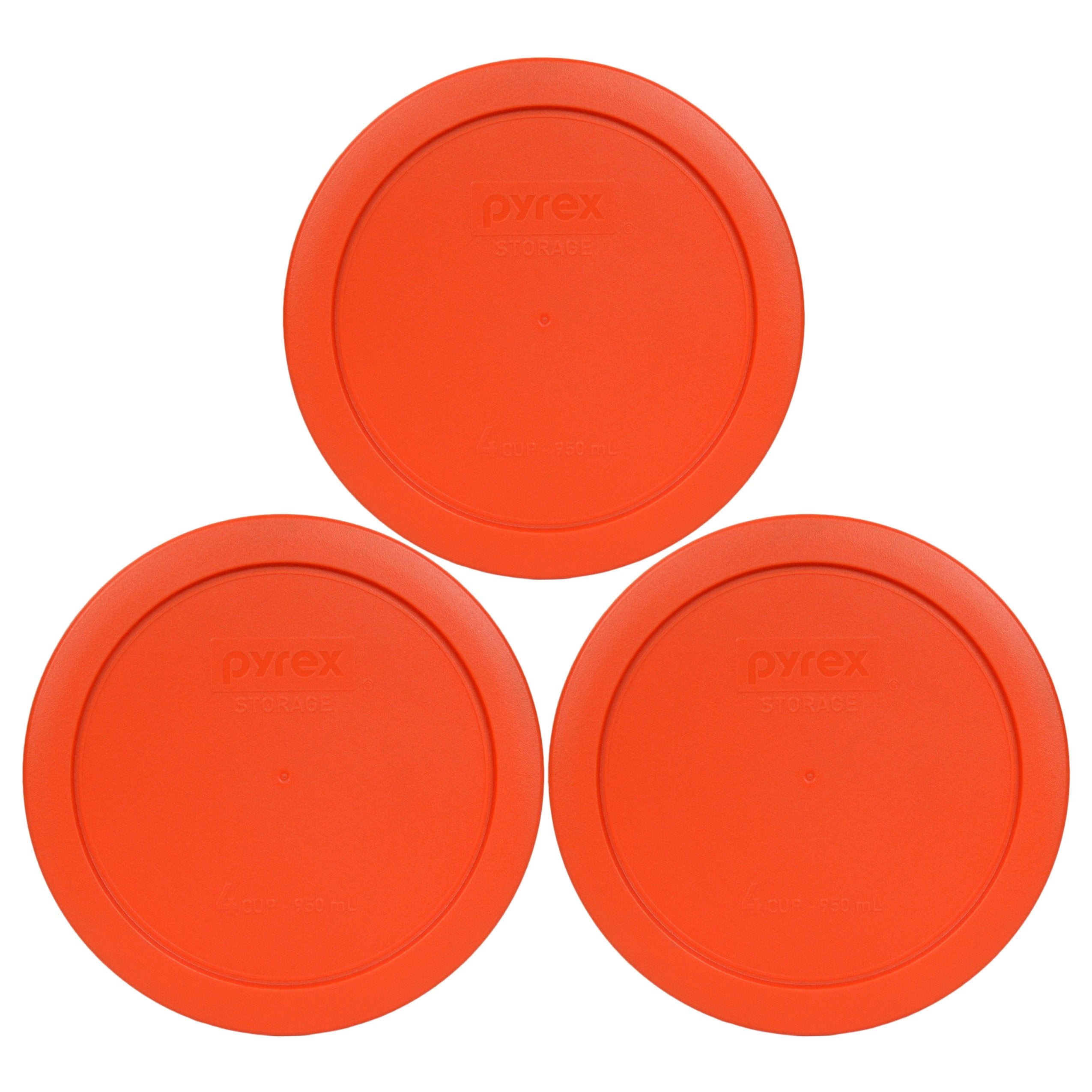 Pyrex 7201-PC 4 Cup Pumpkin Orange Food Storage Replacement Lids (3-Pack) - Made in USA