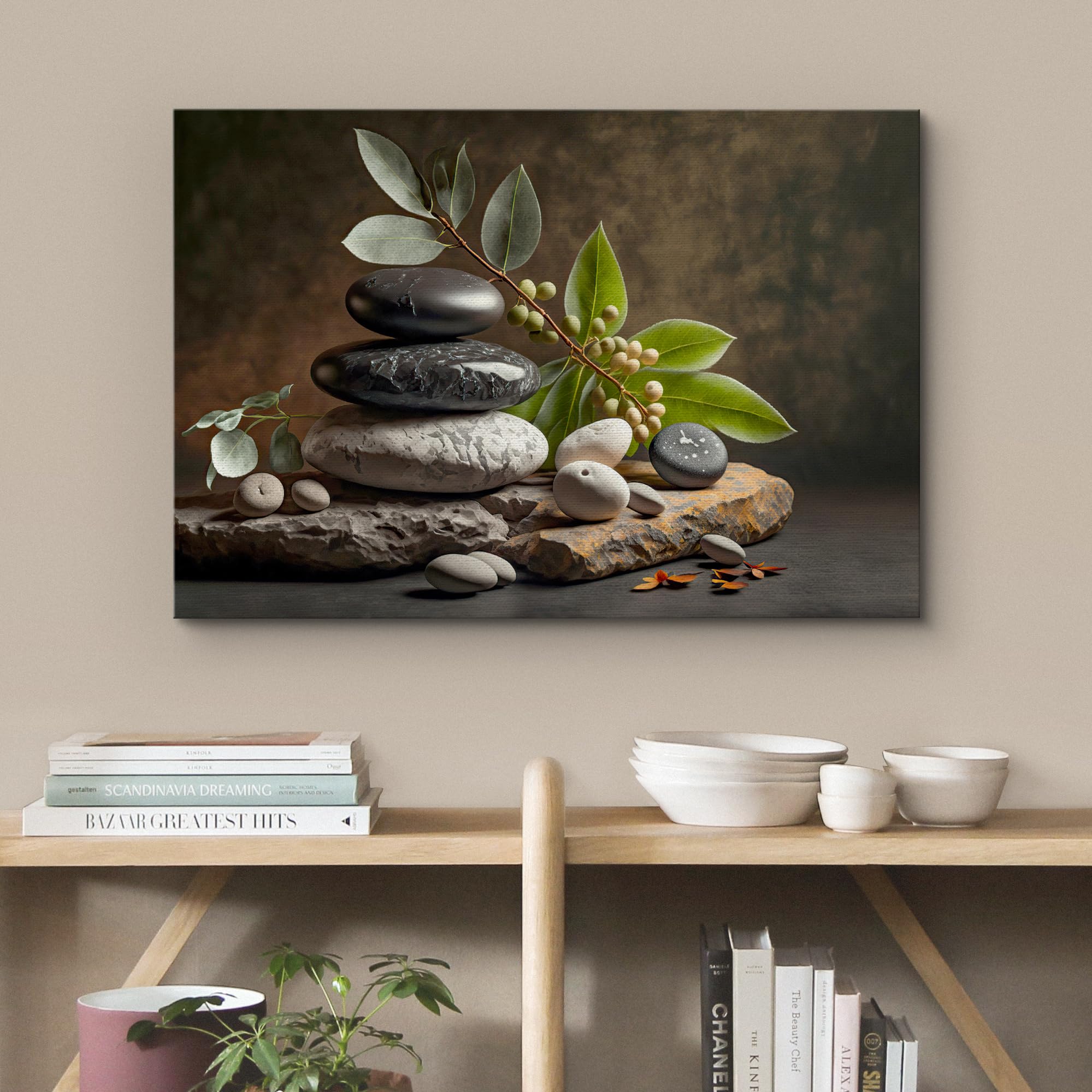 Wall26 Canvas Print Wall Art Zen Massage Stone Pebble Bamboo Leaf Nature Wilderness Photography Realism Modern Art Decorative Mu