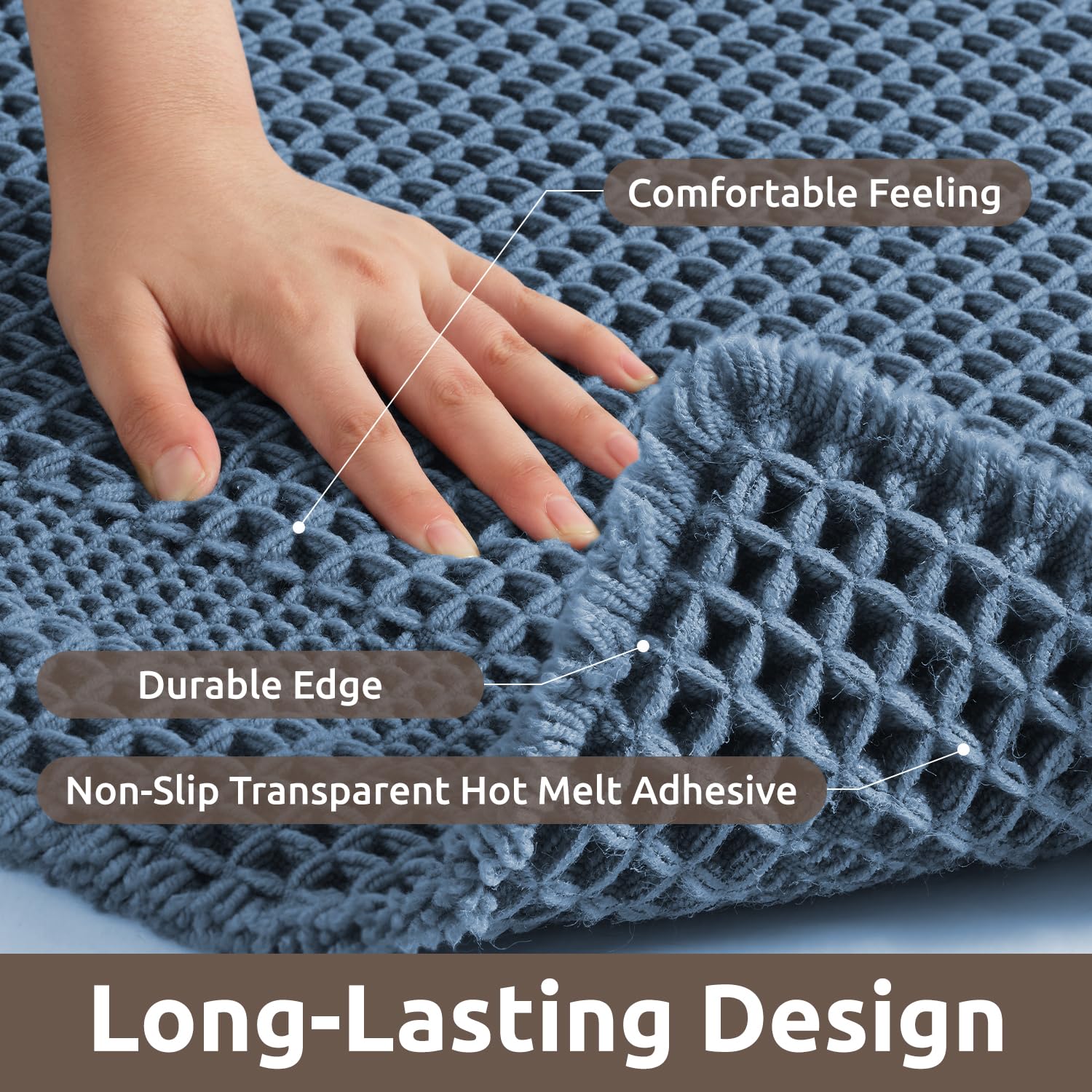 Amoami Waffle Bath-Mat, Absorbent Bath Mats For Bathroom Non Slip, Machine Washable Bathroom Rugs With Tassels Ultra Boho Soft B