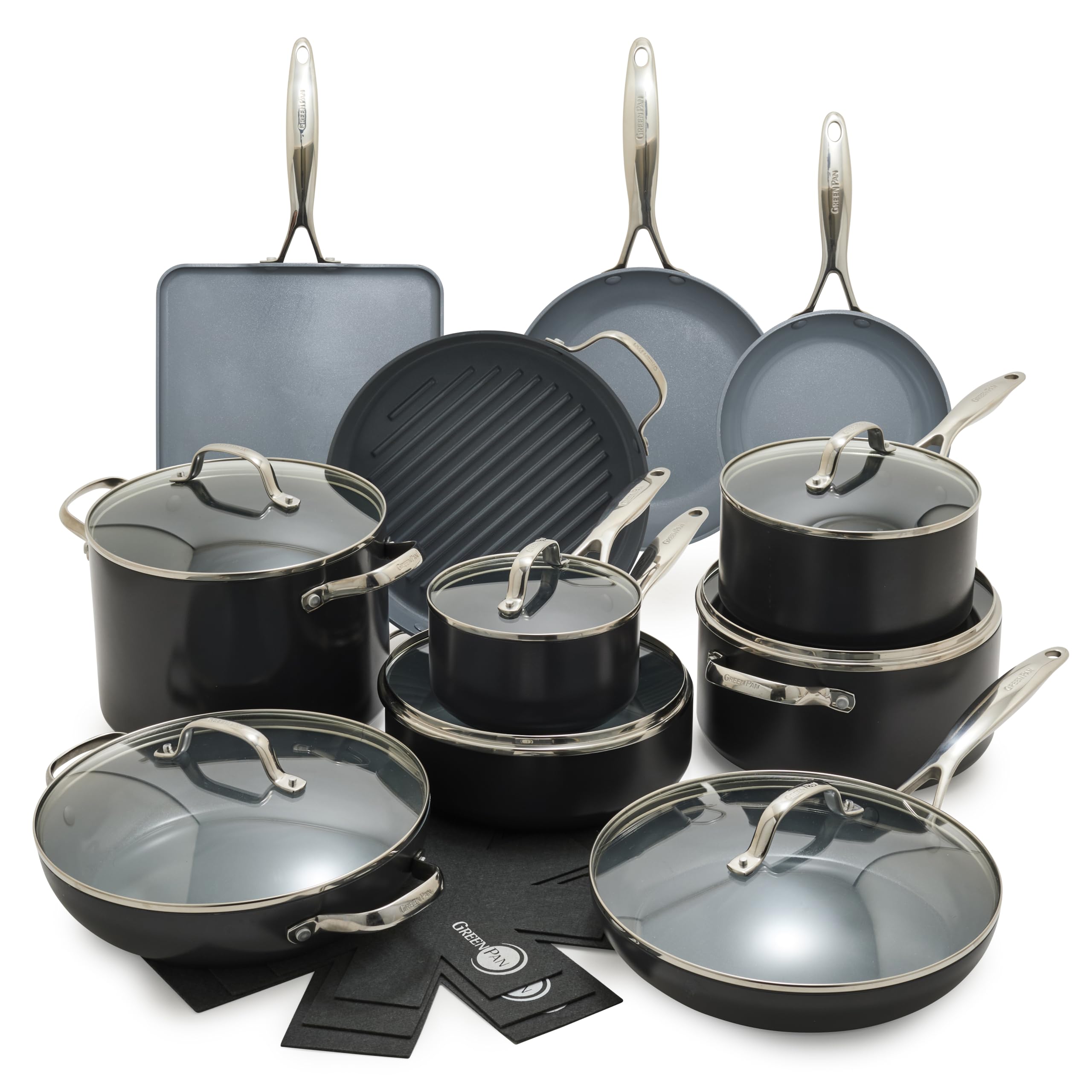 GreenPan 22 Piece Valencia Pro Ceramic Nonstick Cookware Set, PFAS-Free, Induction Ready, Hard Anodized Pots & Pans with Lids, C
