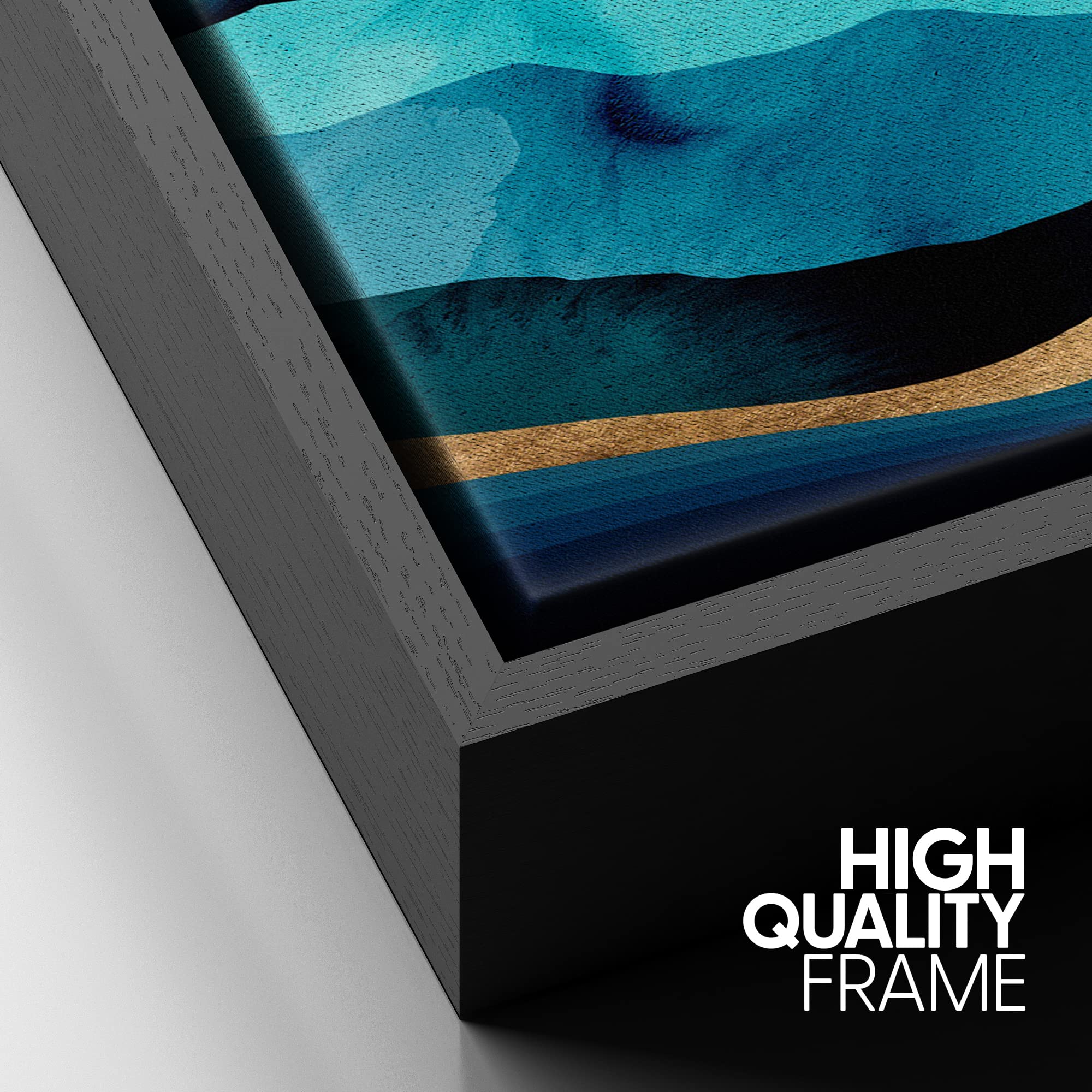 Signford Framed Canvas Print Wall Art Gold Teal Moon Marble Mountain Range Nature Wilderness Illustrations Modern Art Rustic Zen