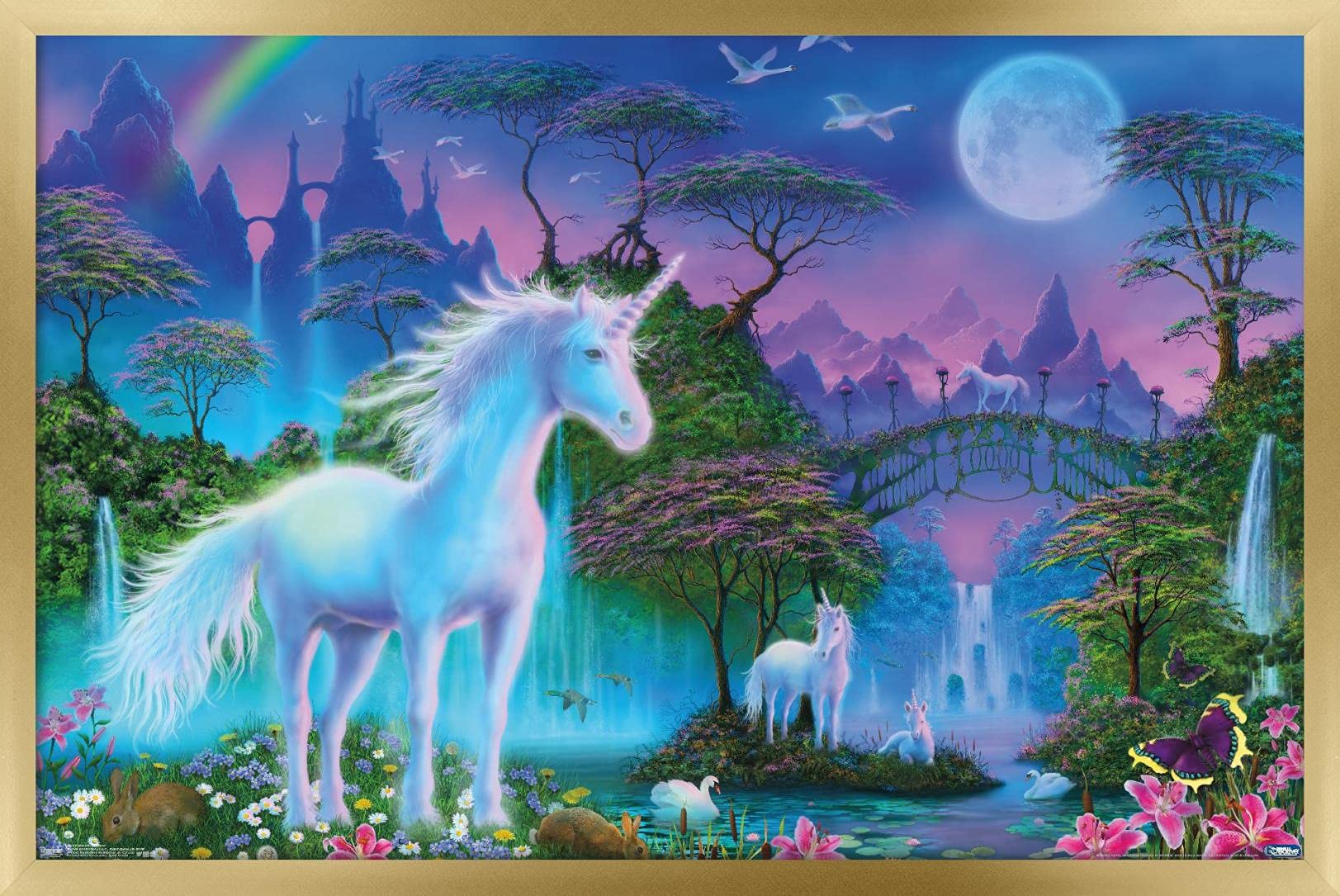 Trends International Unicorn Meadow Wall Poster, 22.375'' X 34'', Gold Framed Version