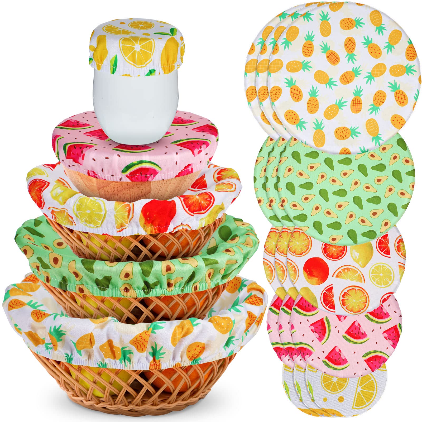 20 Pieces Summer Style Bowl Covers Reusable Fabric Stretch Covers For Bowls Fruit Style Elastic Food Storage Covers Cloth Dish C
