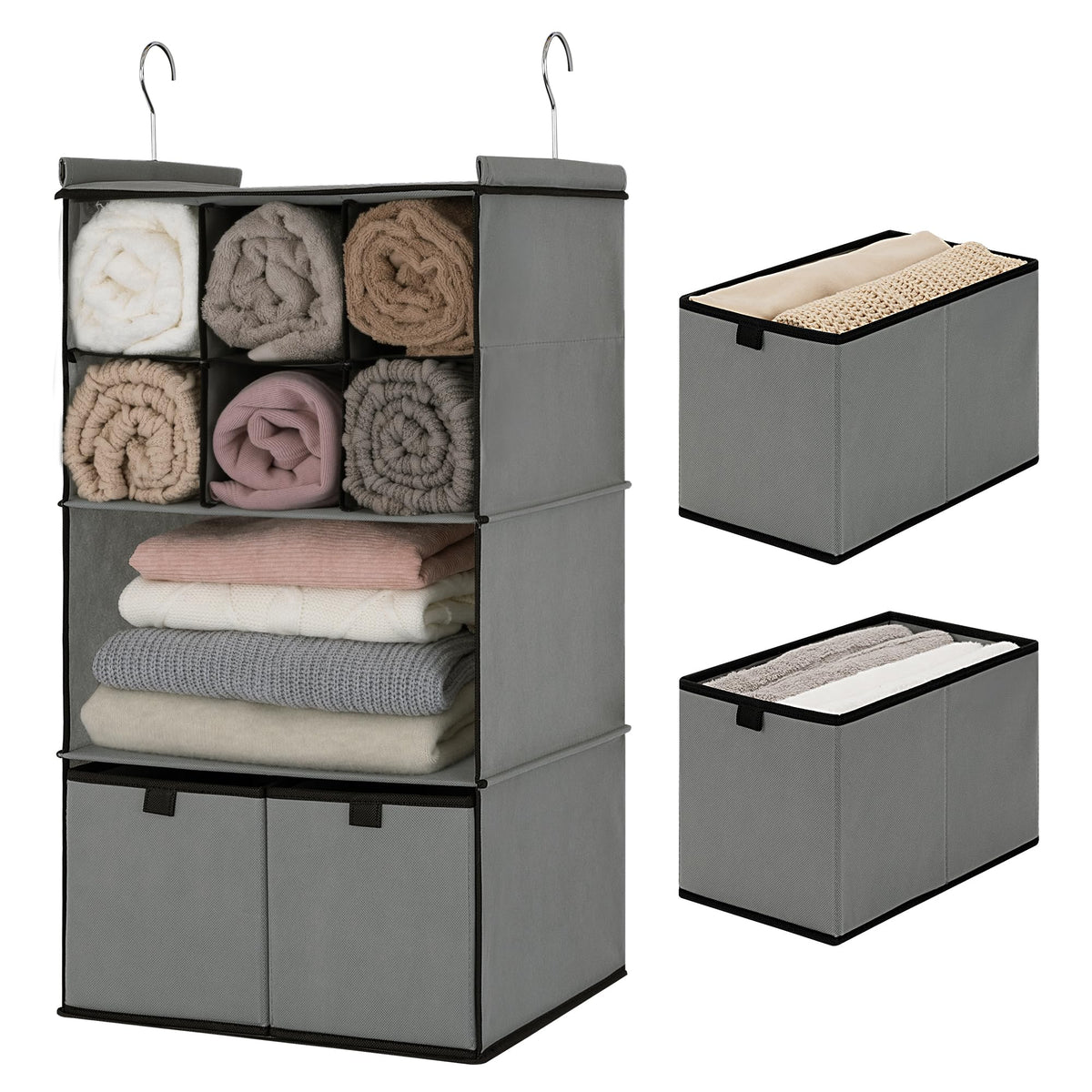 Granny Says Hanging Closet Organizer With Drawers, 4 Shelf Dividers Closet Hanging Organizer, Foldable Hanging Shelves For Wardr