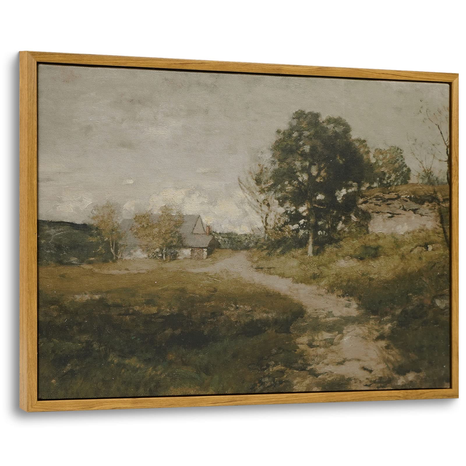 Insimsea Framed Canvas Wall Art Decor, Vintage Wall Art For Living Room Office Bedroom Decor, Vintage Countryside Road Wall Pict